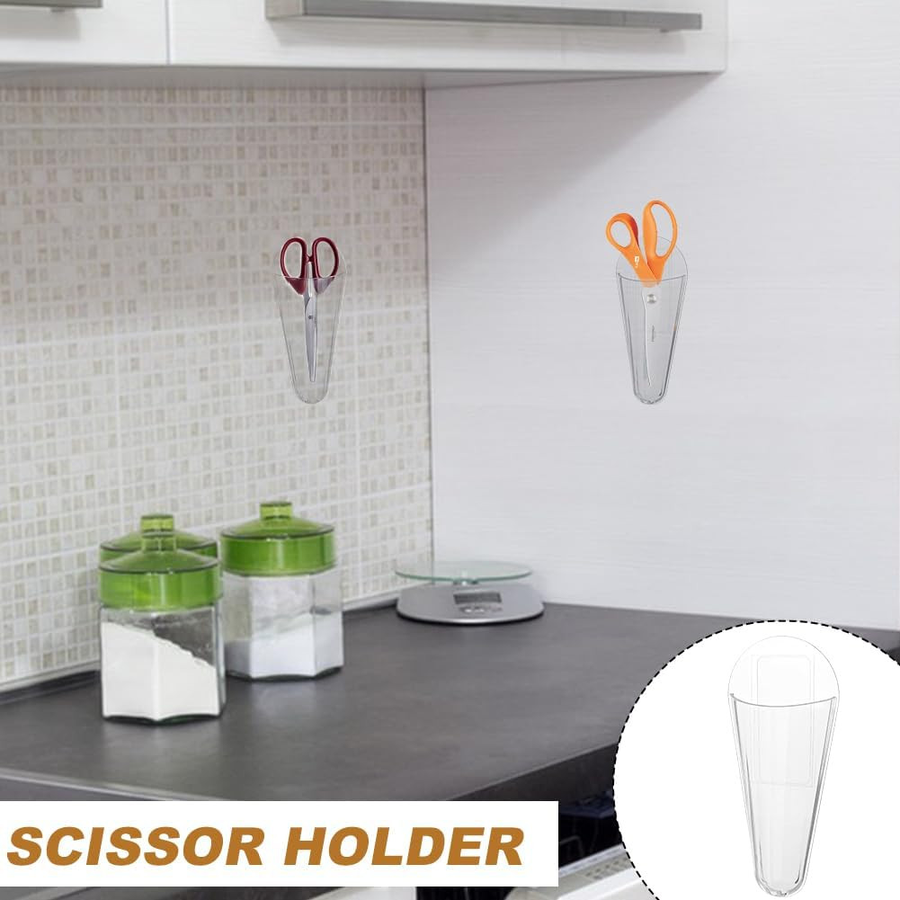 2Pack Clear Plastic Scissor Holder Wall Mounted Transparent Adhesive Storage ...