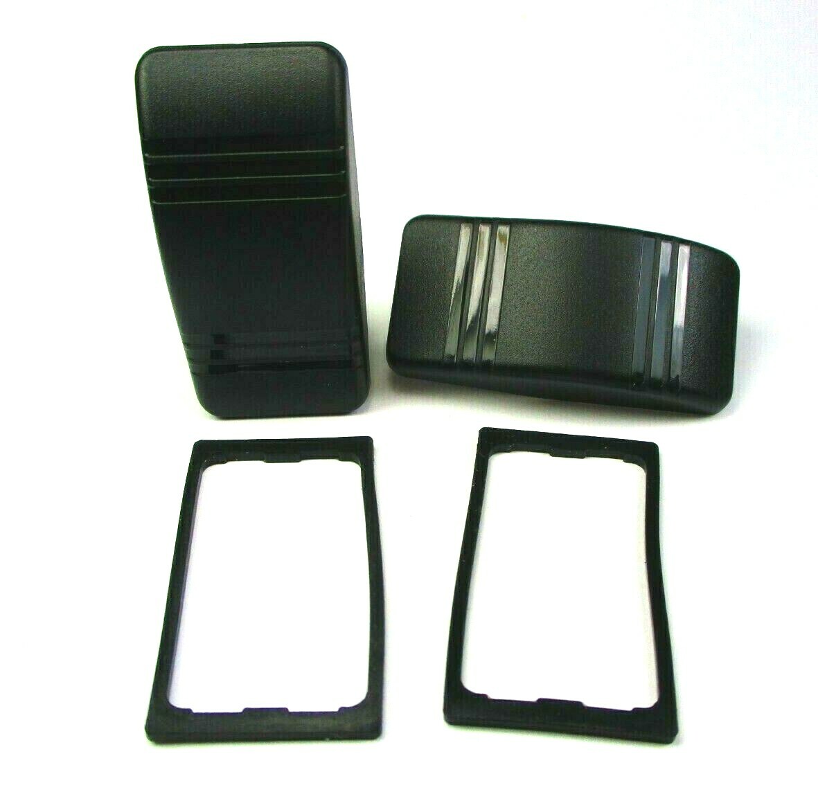 (4pcs) 2 Carling Black Rocker Switch Cover/Actuator & 2 Waterproof Gaskets