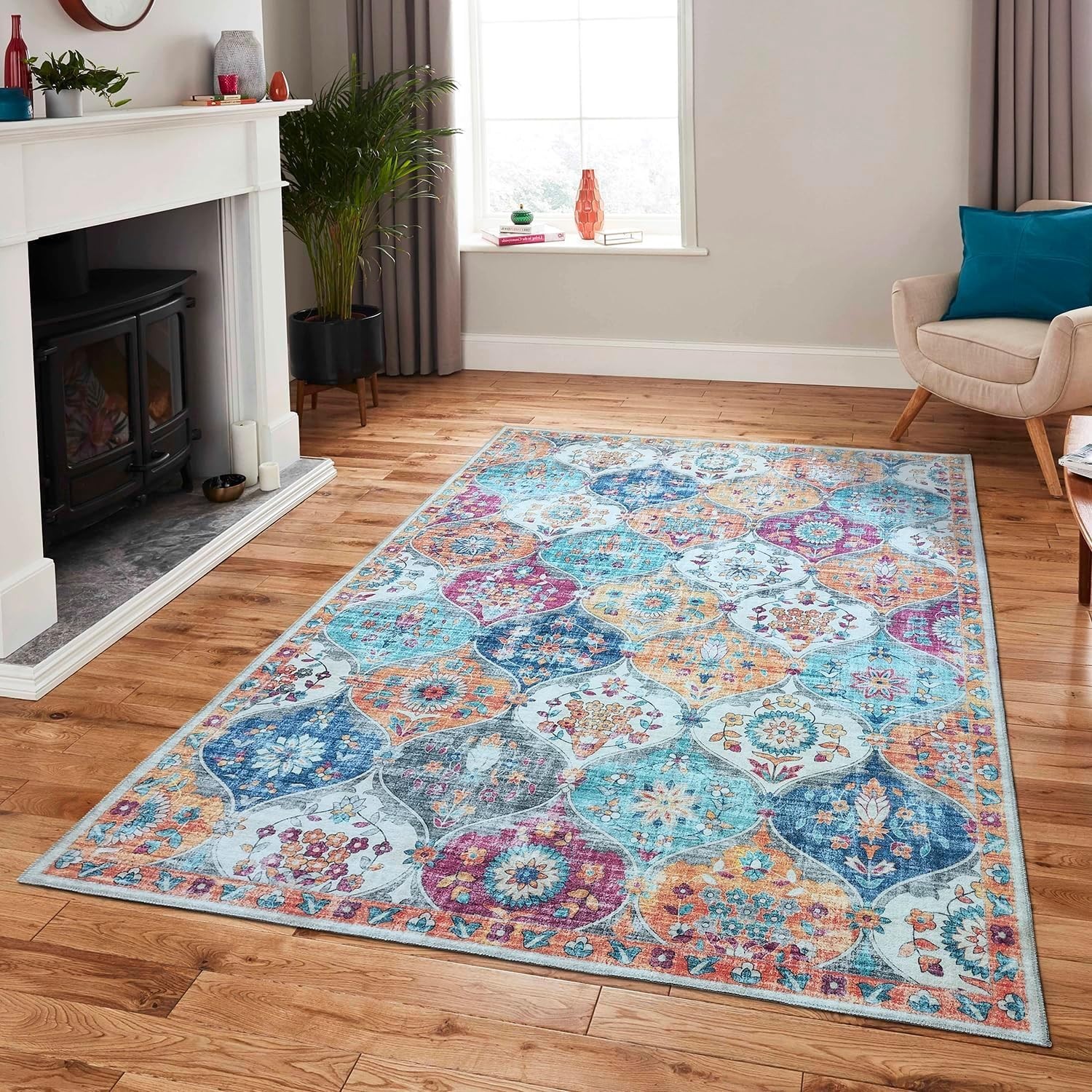 Mandala - Machine Washable Area Rugs 4 X 6 Ft, Stain Resistant Area Rug, Dura...