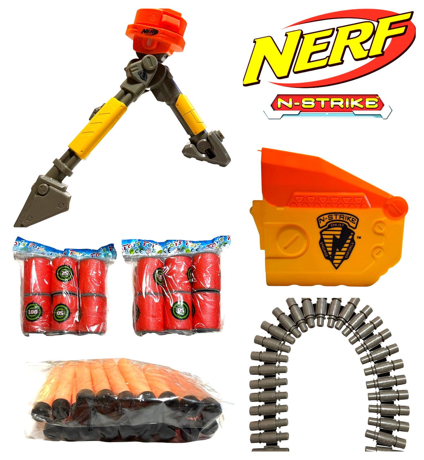 NERF N STRIKE Vulcan EBF 25 Accessory Bundle Tripod Ammo Belt & Box Darts Target
