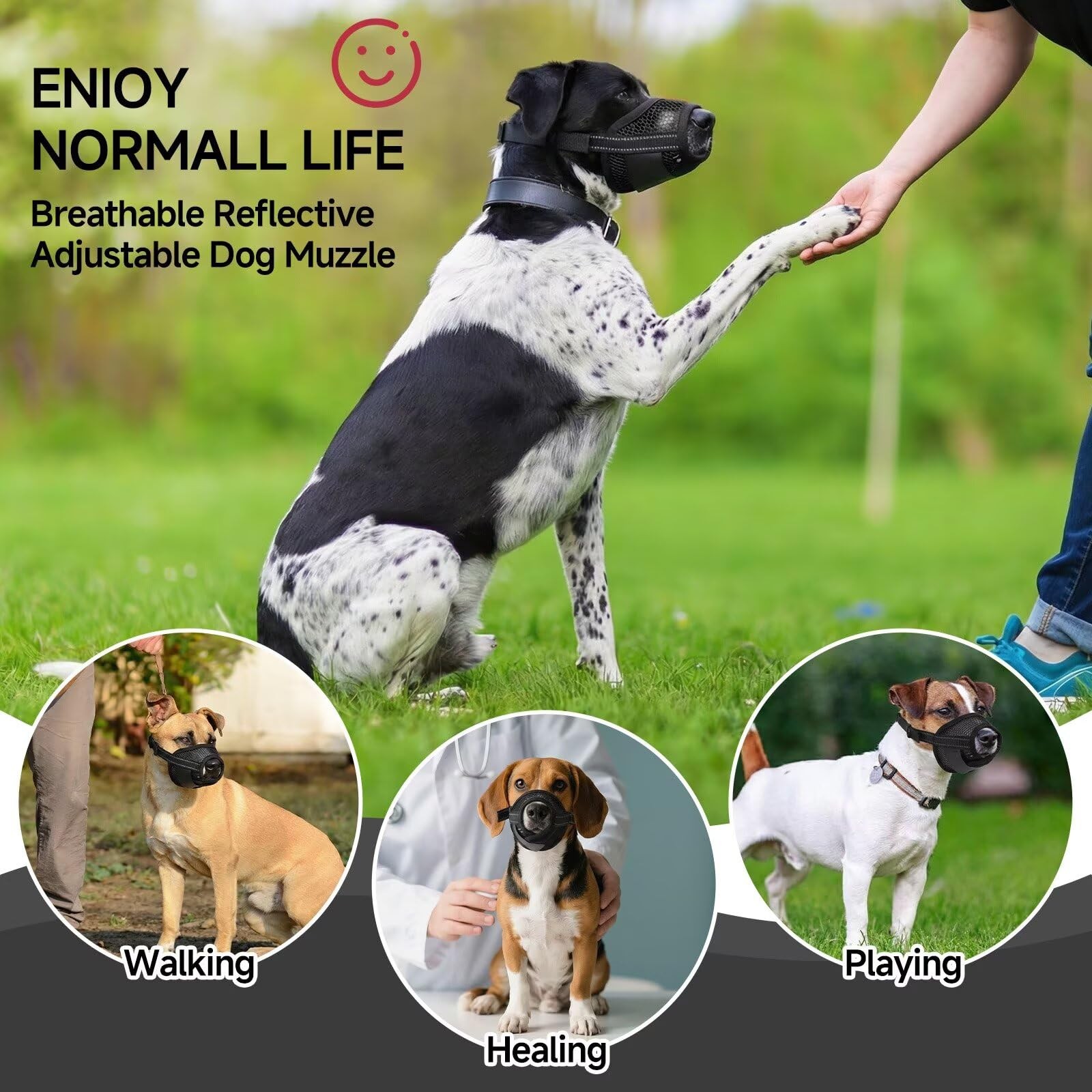 Dog Muzzle Soft Mesh Adjustable Pet Nylon Muzzles Breathable Reflective 2 PCS