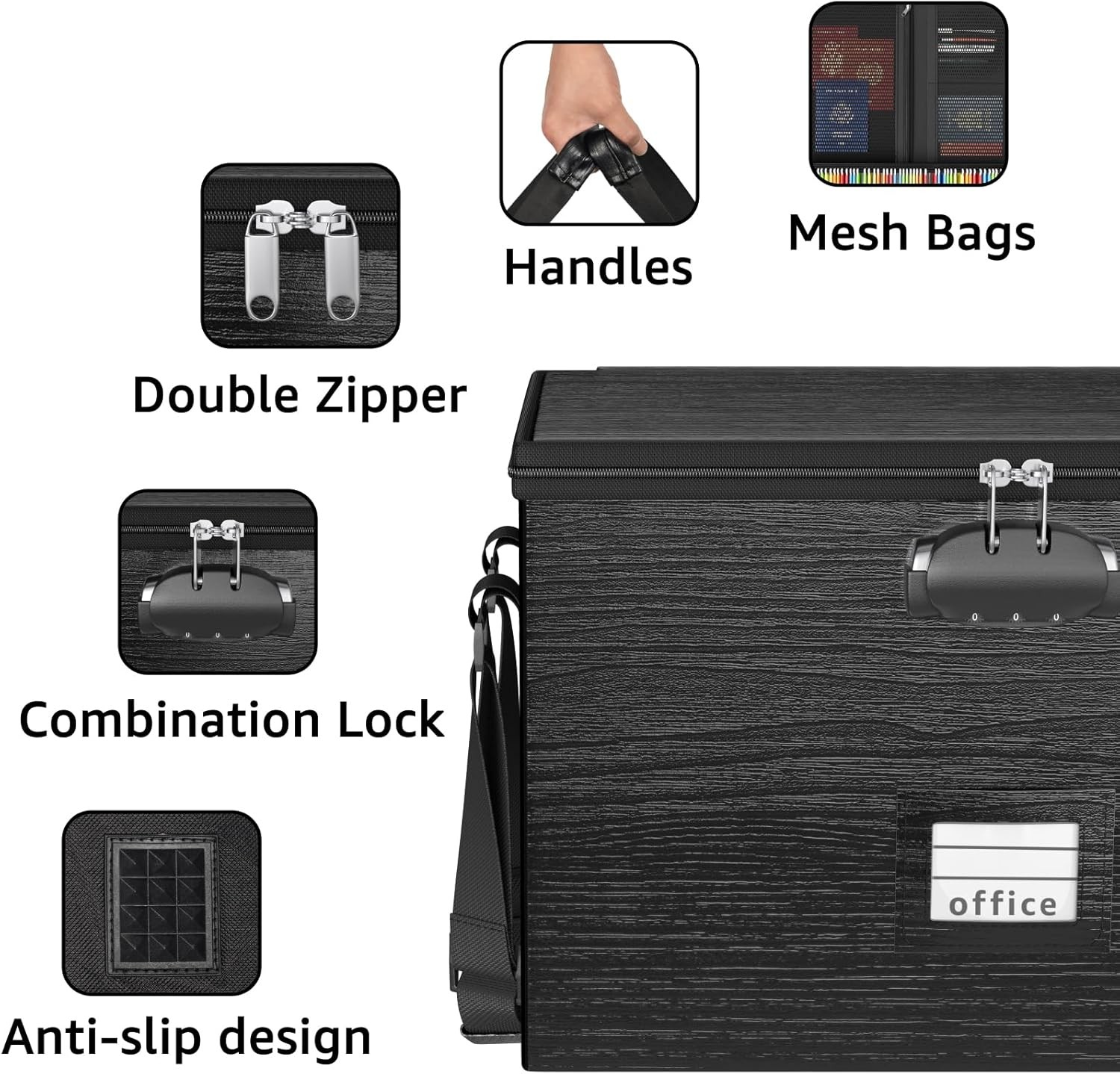 Fireproof Document Box File Organizer Portable Locking Filing Storage Box W/