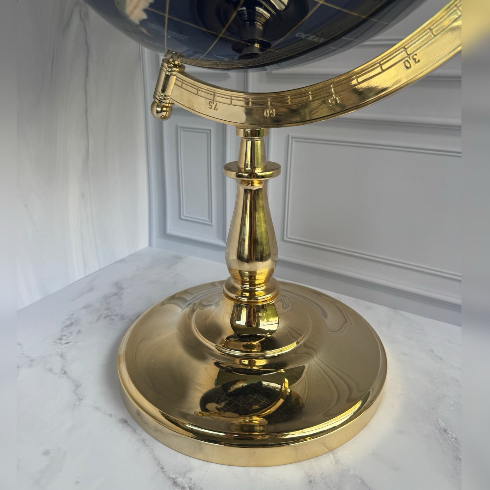 🌍 Large Semi-Precious Stone World Globe on Brass Stand