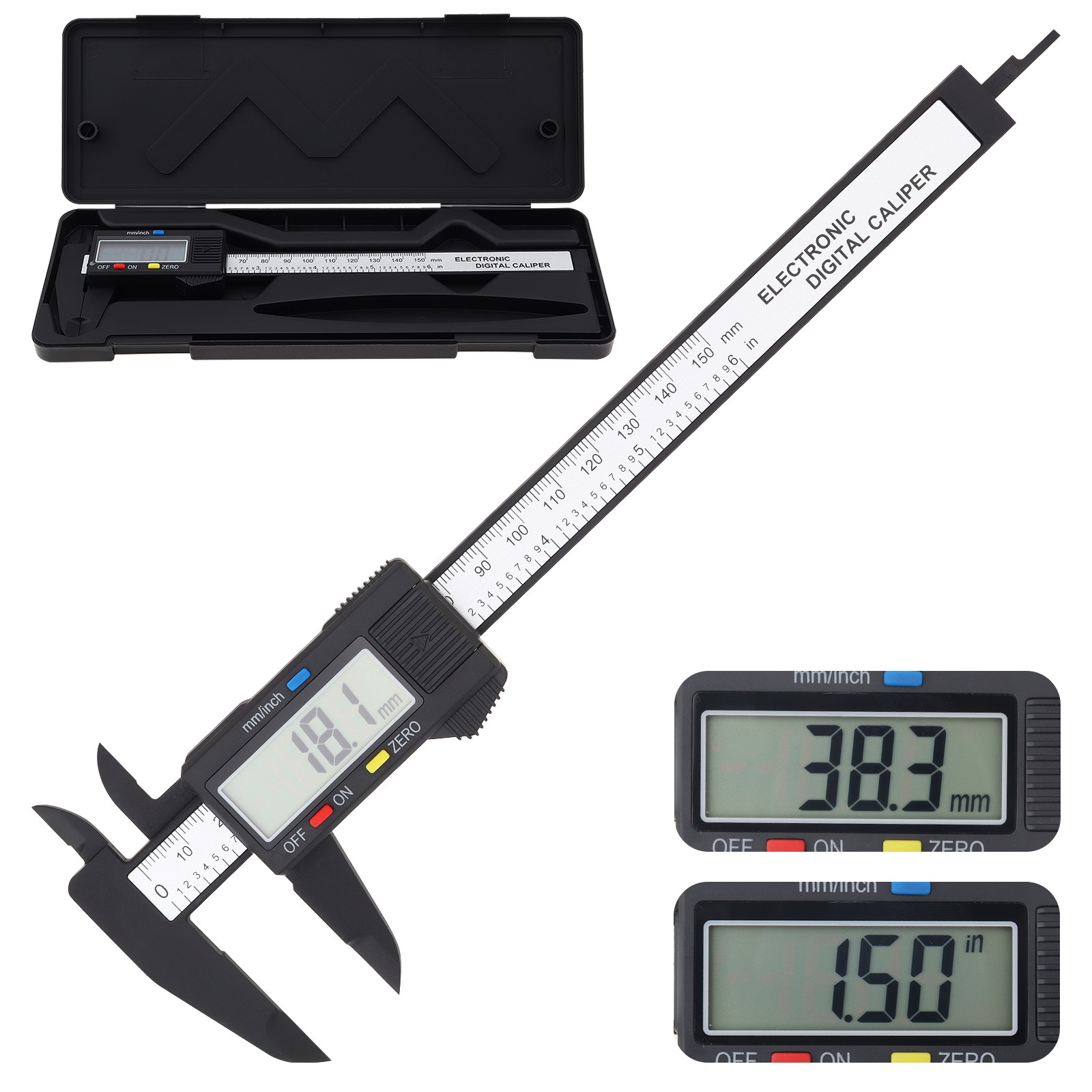 Digital Caliper LCD Screen Display 0-6 inch / 150 mm Electronic Measuring Tool