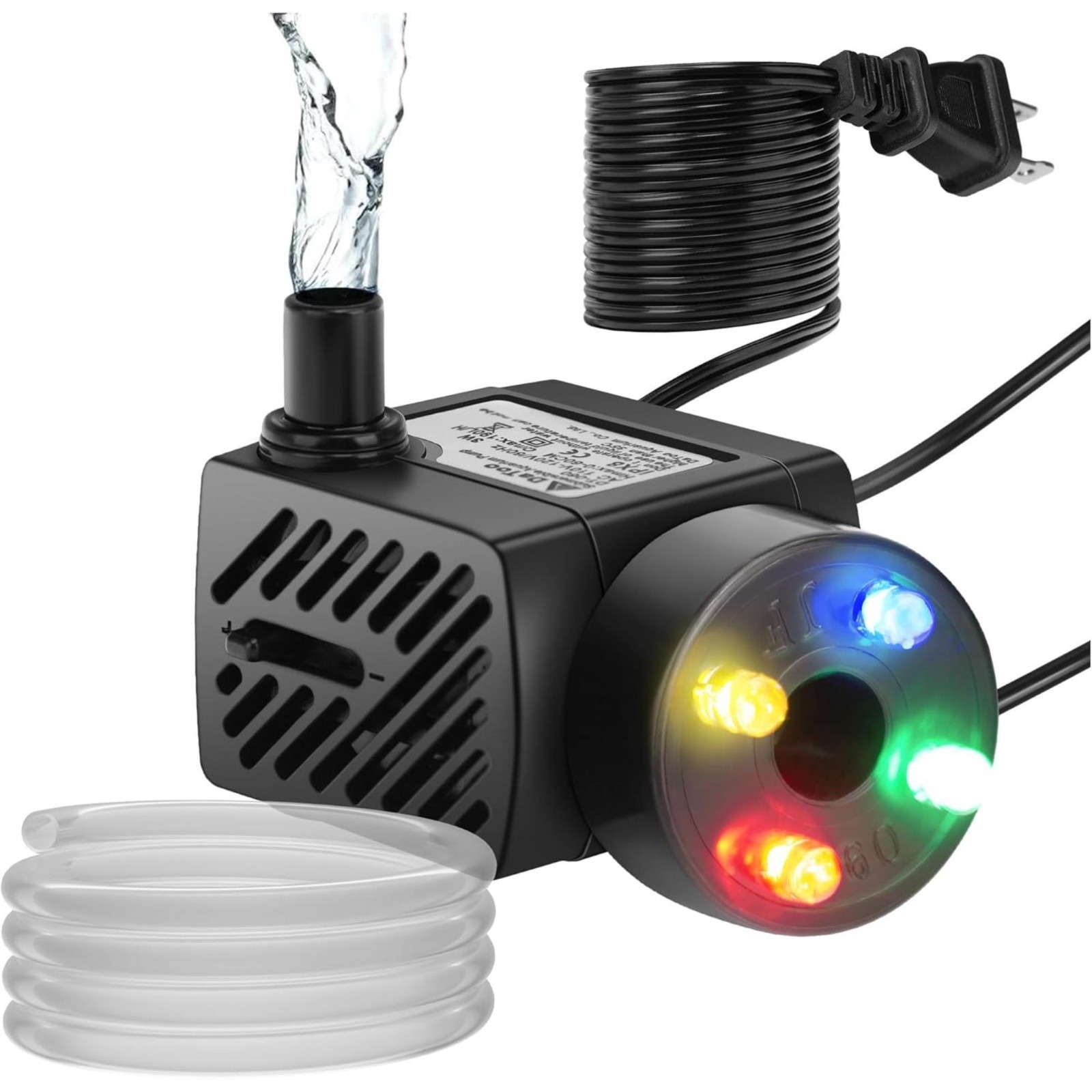 Small Submersible Water Pump with Multi-Color LED Light – 50GPH Quiet Fountain