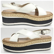 Prada Wedge Sandals White Beige Women's Size EU36.5/US6.5