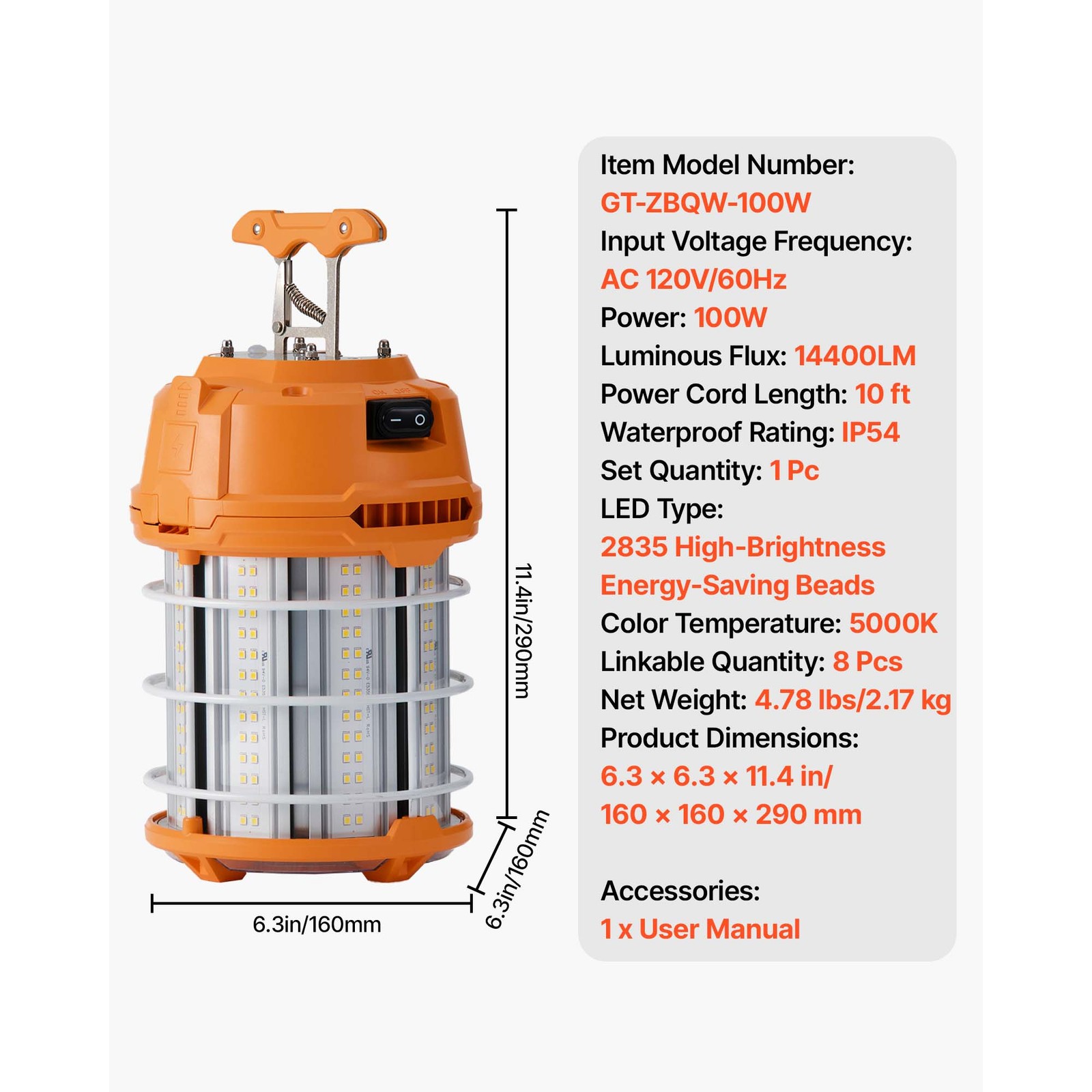 Uimoso LED Temporary Work Light 100W for Construction Sites, 5000K Brightness