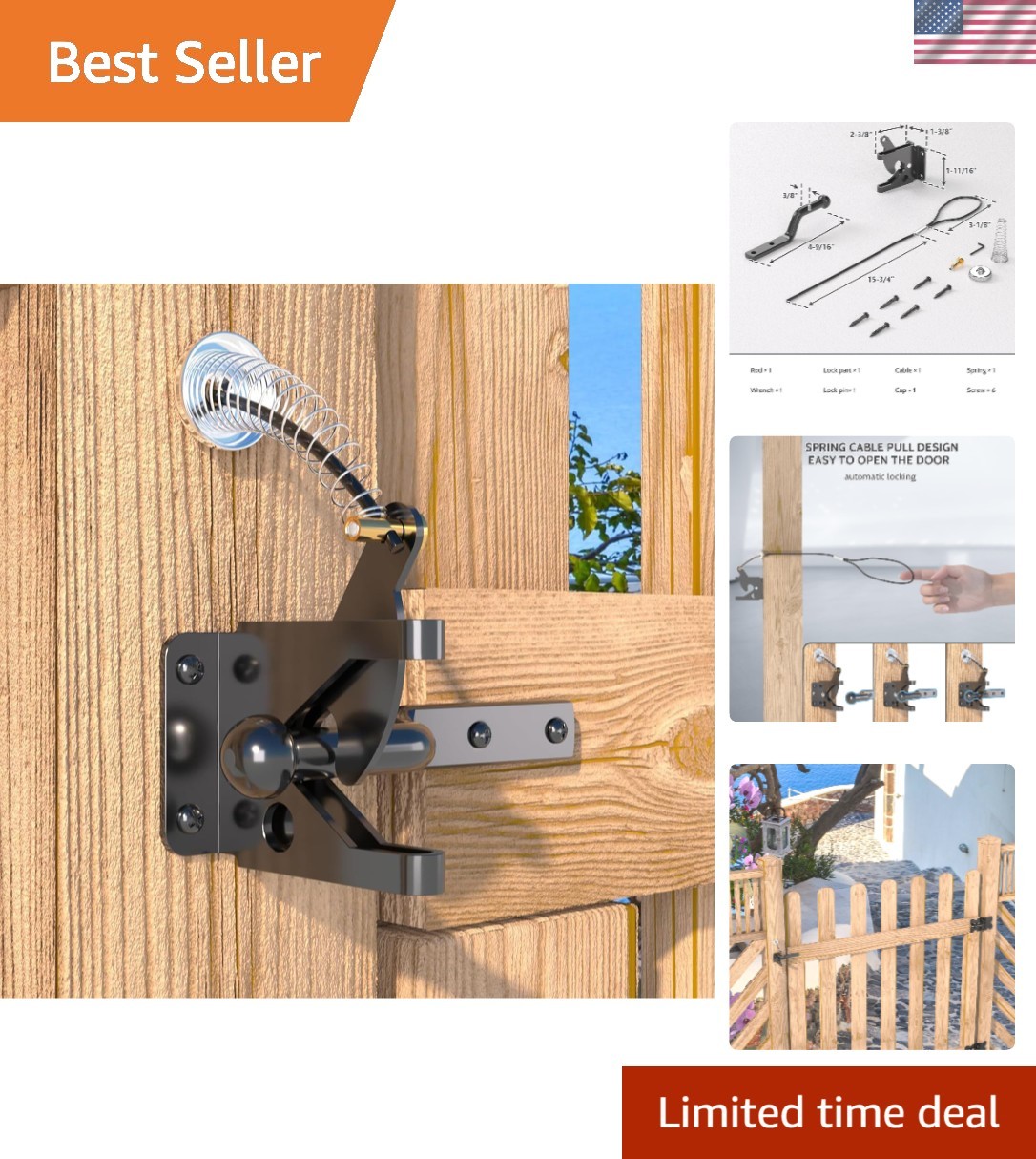Compact and Sturdy Outdoor Gate Latch for Wood & Metal Fences - Black Finish