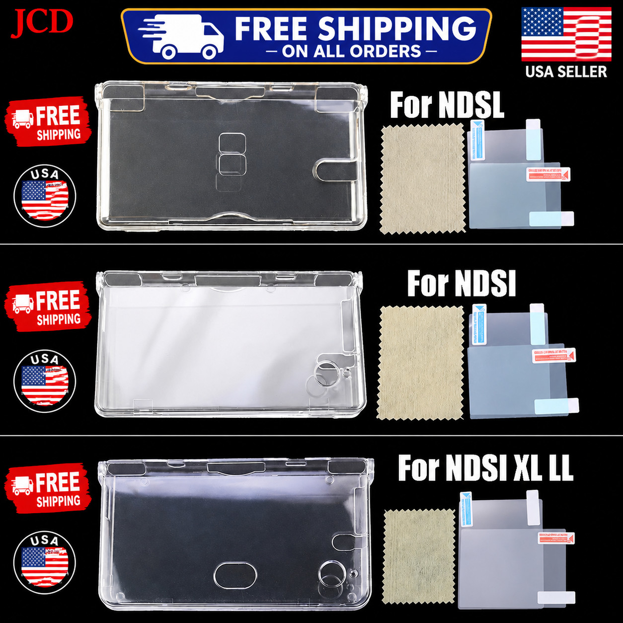 Clear Crystal Hard Shell Case Cover for Nintendo DSL NDS Lite NDSL Console