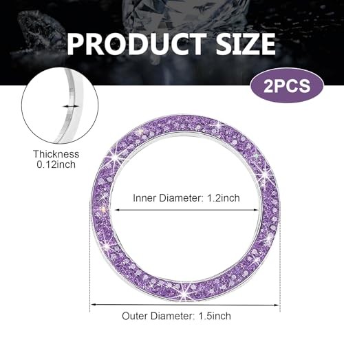 2PCS Car Engine Start Decoration Ring, Bling Crystal Double Rhinestone purple