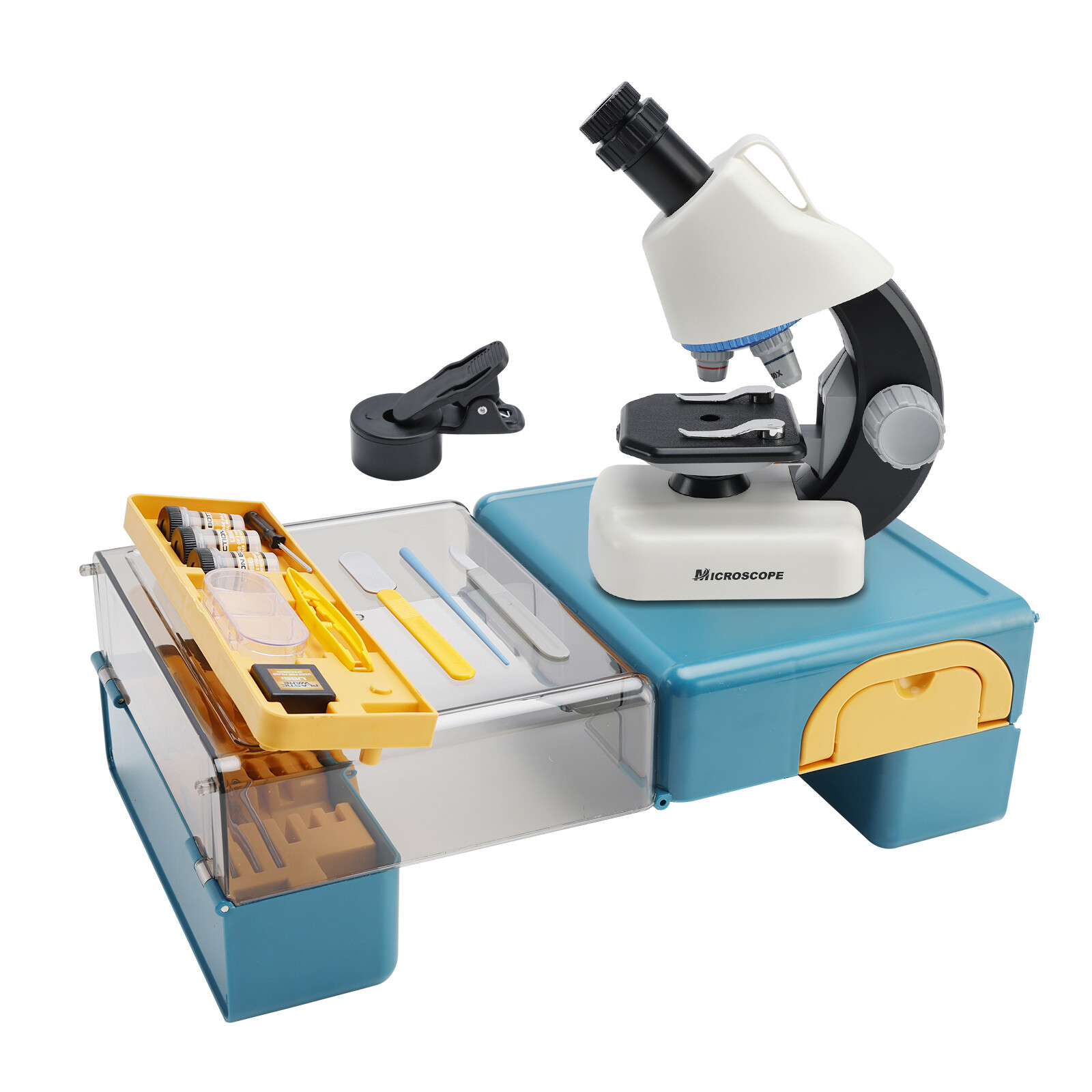 Handheld Microscope LED 100X-1200X Magnification Science Toys Kit For Kid White,