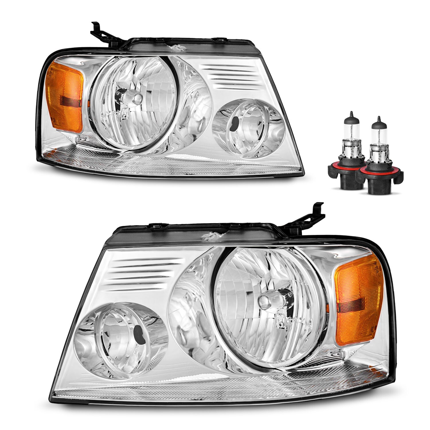 Headlights Assembly For 2004-2008 Ford F150 F-150 Chrome Headlamp w/Bulbs LH+RH