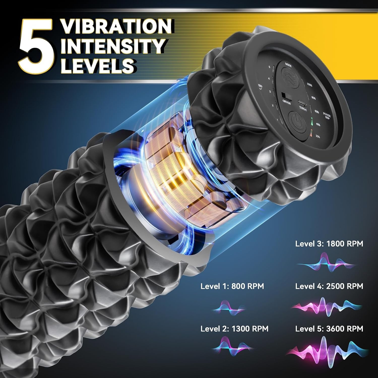 Vibrating Foam Roller 13In Rechargeable Massage Tool Deep Tissue Therapy