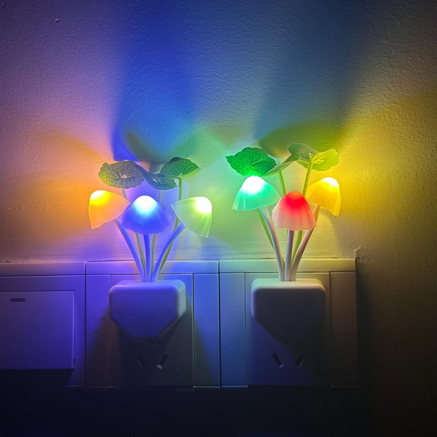 Kazgroth 2Pack Mushroom Night Light, Plug-in Sensor LED Small, Multicolor