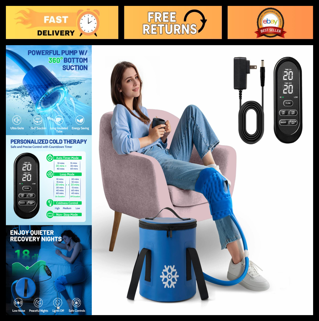 Portable Knee Ice Machine for Post-Surgery Recovery, Cold Therapy System, FSA/HS