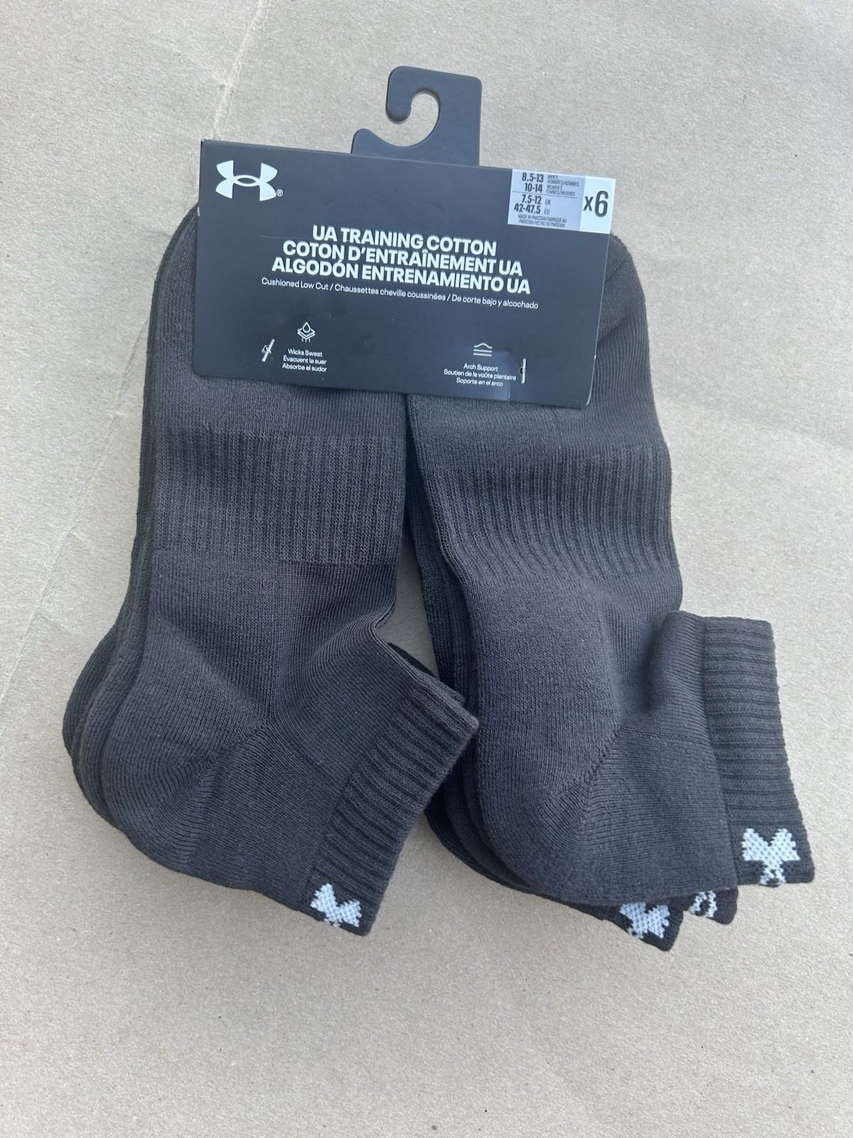 UNDER ARMOUR UA 6 Pair Mens Training Cotton Cushioned Low Cut Socks Size 8.5-13