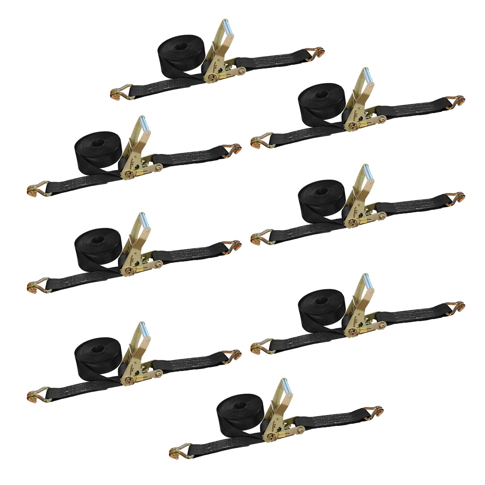 8 Pack Heavy Duty 2" x 30' Ratchet Tie Down Strap w/ Wire J Hook WLL 3333 LBS