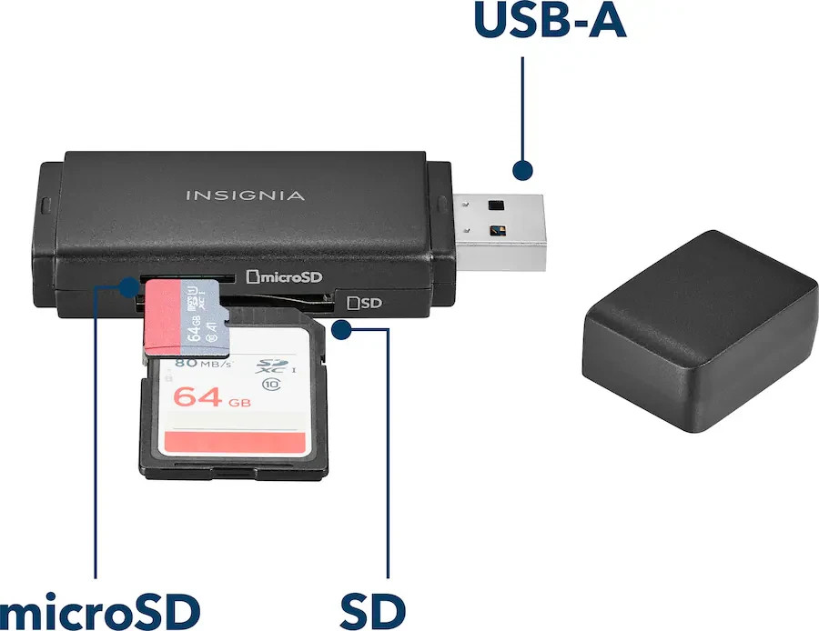 Insignia USB 3.0 to SD and microSD Memory Card Reader - Black