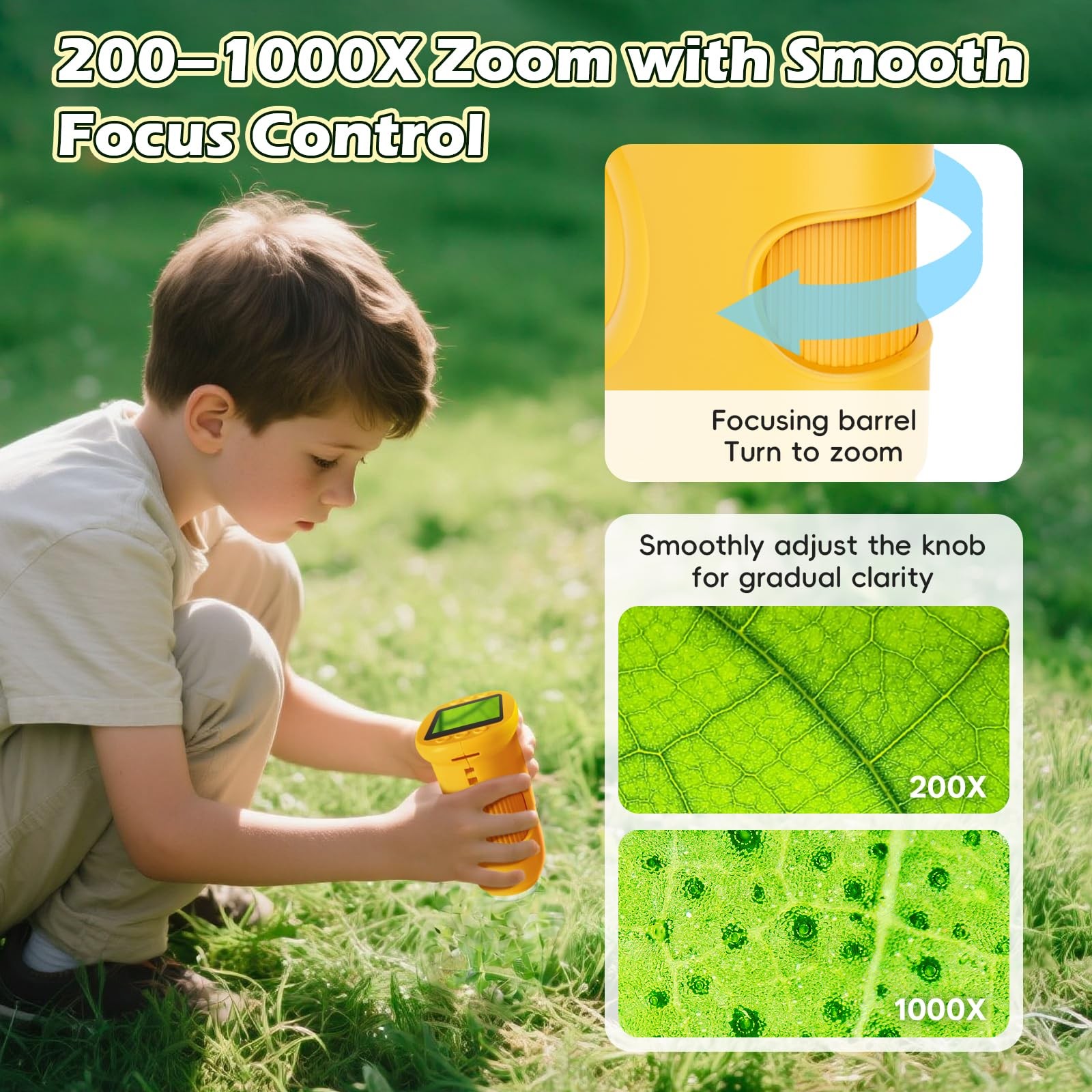 Microscope for Kids 1000X Digital, Handheld HD Yellow