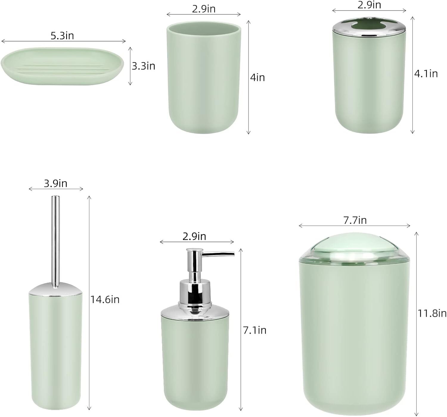 Bathroom Accessory Set, Green Bathroom Set, Bathroom Accessory 7 Piece Set
