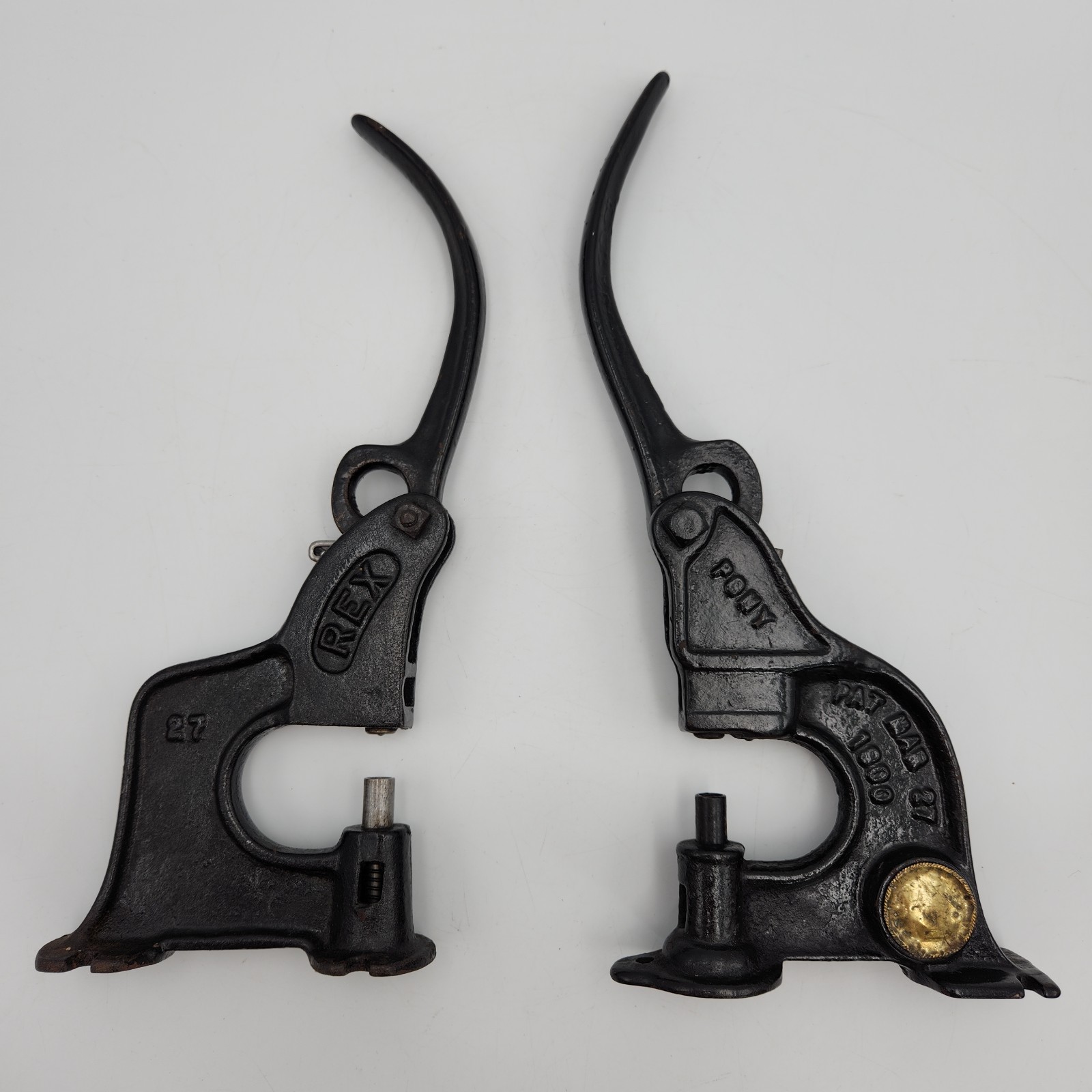 Vintage Antique Rex 27 & Pony Cast Iron Leather Harness Tubular Rivet Press Pair