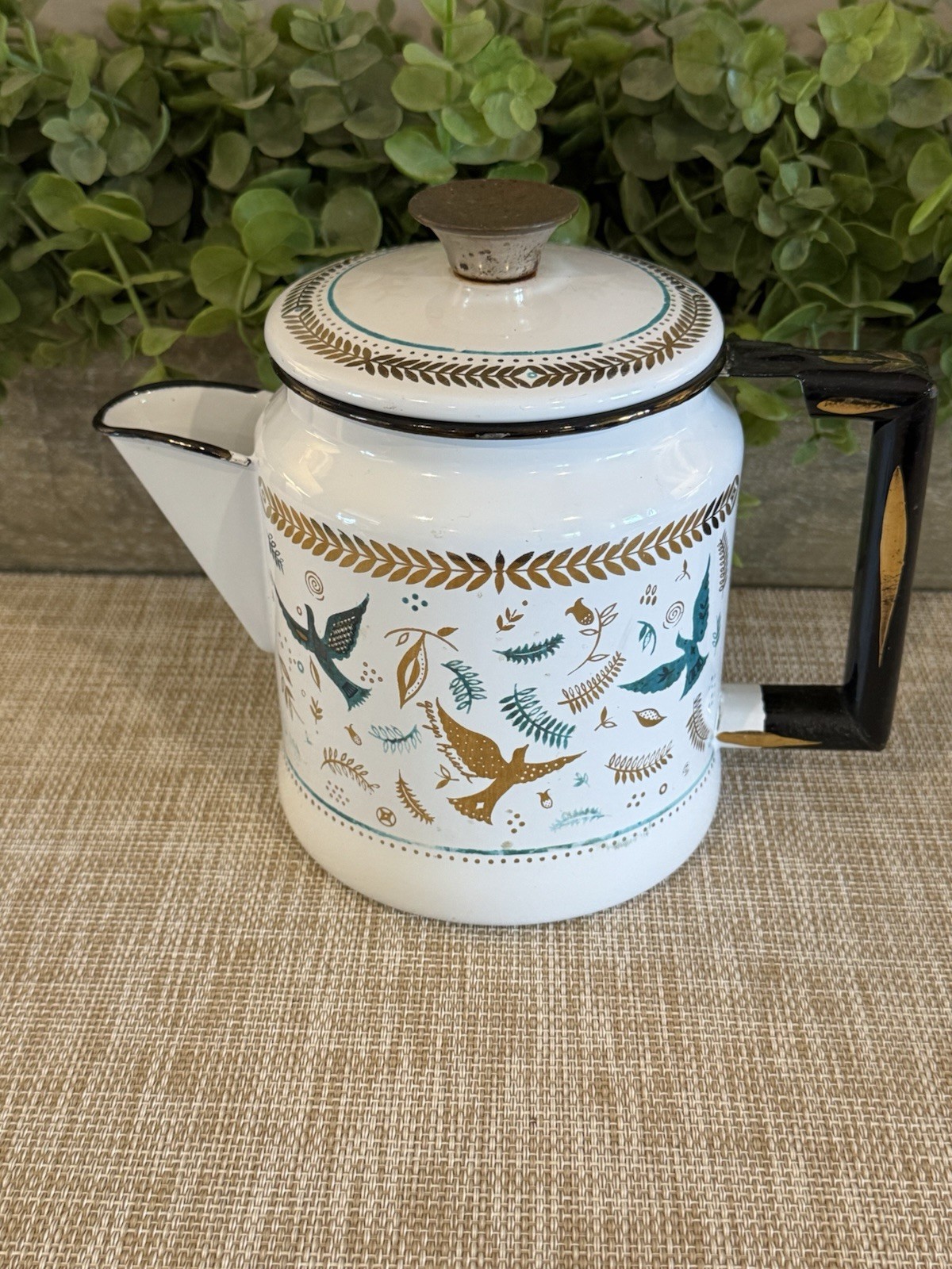 George Briard Birds Of Paradise Coffe Pot Percolator No Basket Enamel MCM
