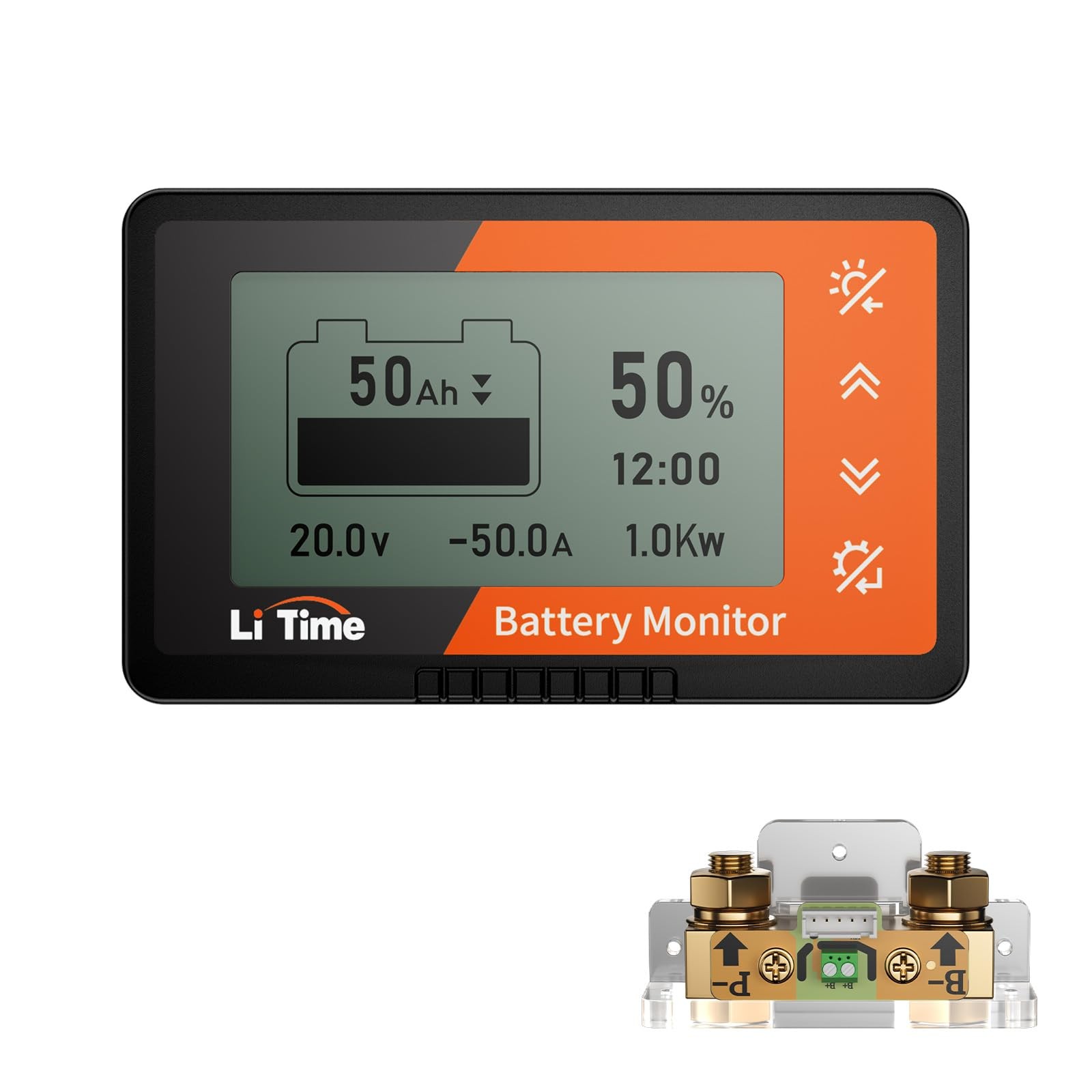 LiTime 500A Battery Monitor with Shunt, M8 Terminals, 8V-120V M8, Orange