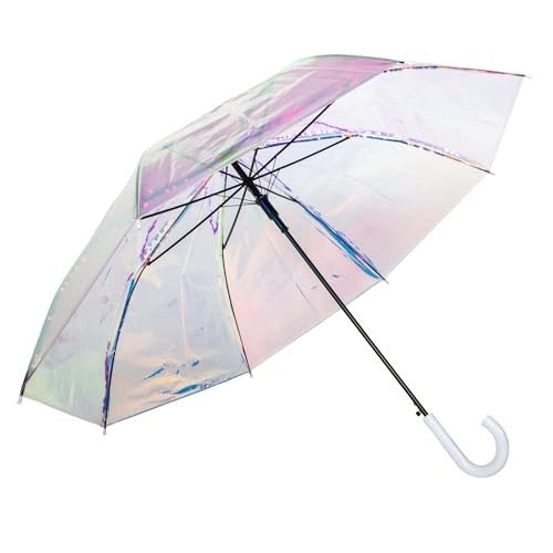 Iridescent Stick Umbrella, 50" Canopy Coverage, Crook Handle