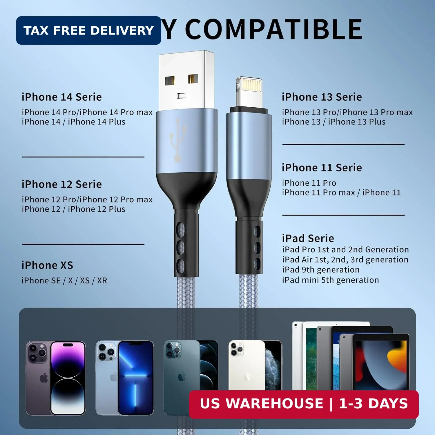 iPhone Charger 3pack 10FT Apple MFi Certified Nylon Braided Lightning Cable Fast