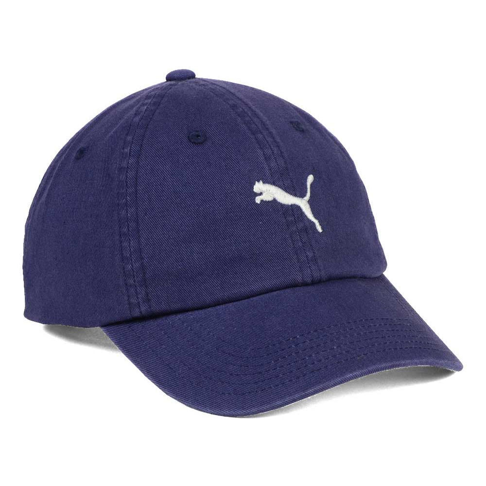 Puma Adjustable Polo Cap Hat Men's Navy Gray Leaping Cat Logo Leather Strapback