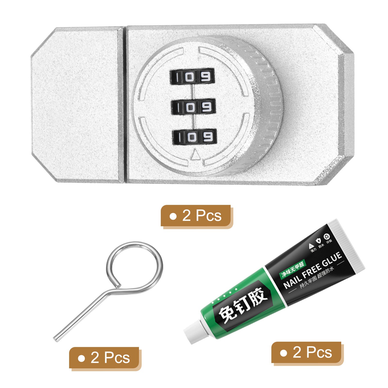 2 Pcs Adhesive Combination Cabinet Latch Keyless Password Lock with Glue Silver