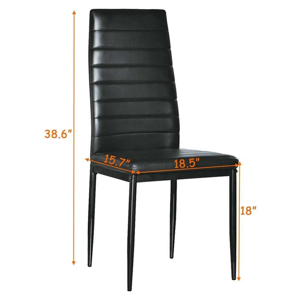 Set of 4 PU Leather Dining Side Chair Modern Elegant Design Home Furniture Black