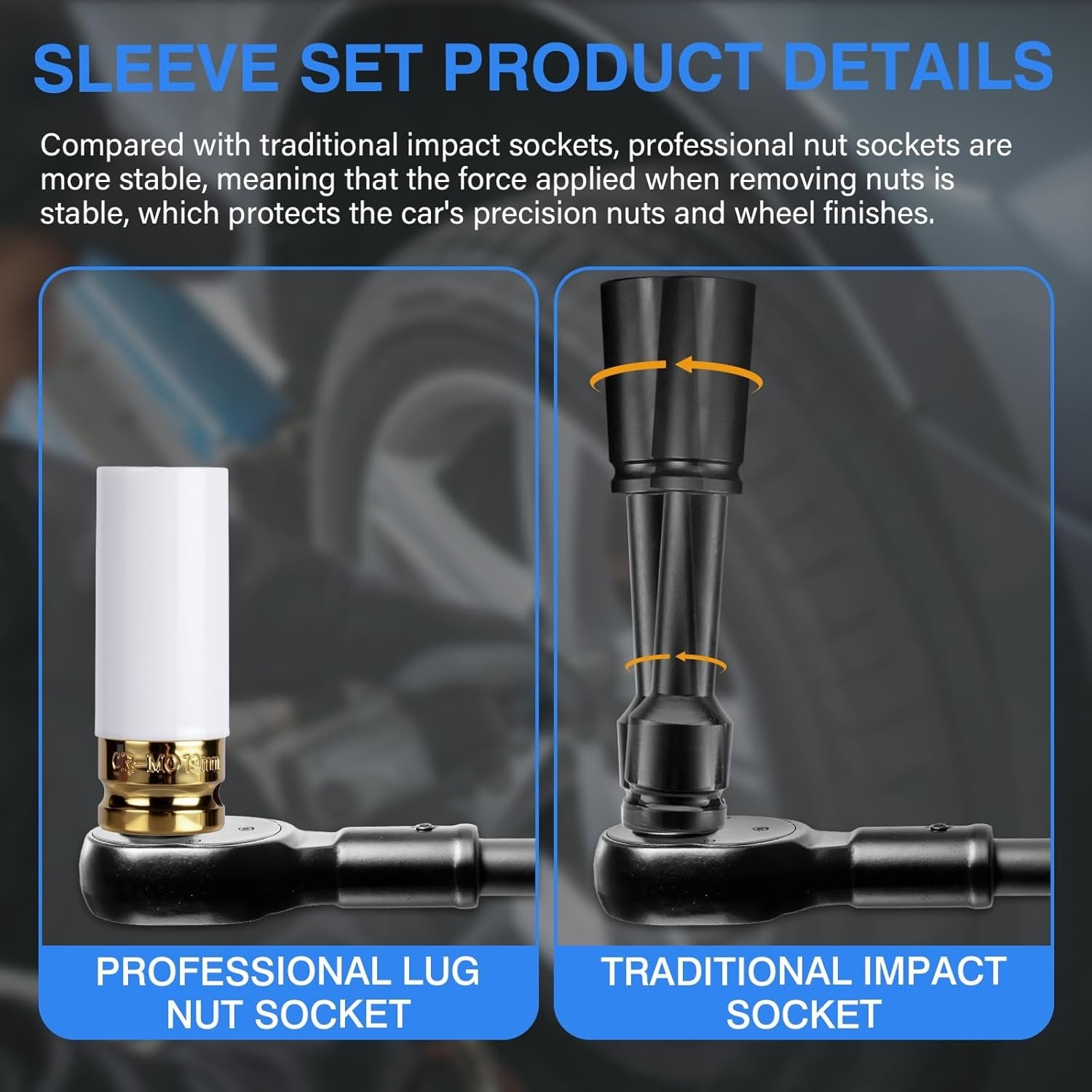 1/2" Drive Wheel Protector Impact Socket, Non-Marring Lug Nut Thin Wall Deep ...