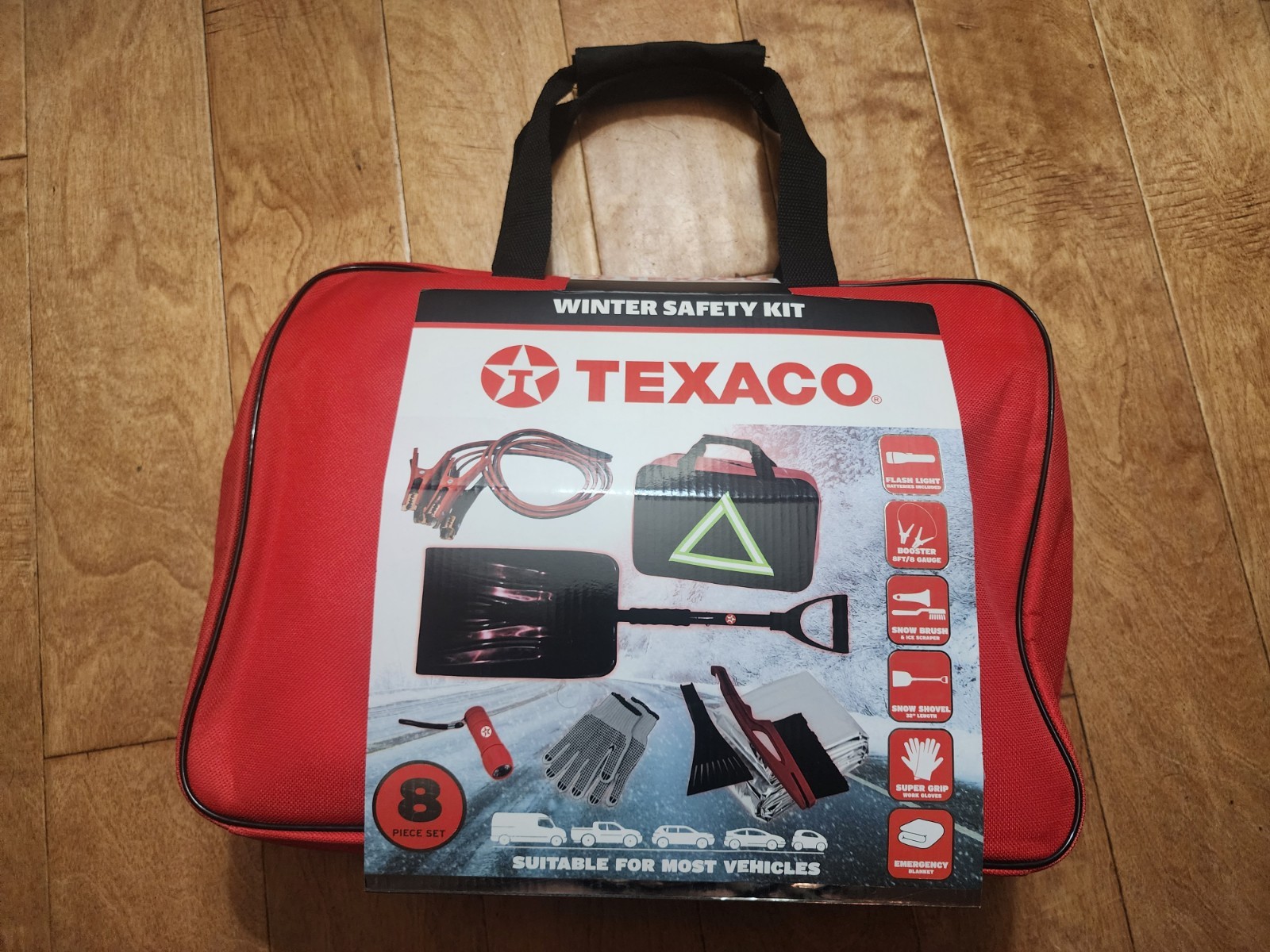 Texaco Winter Safety Kit, Snow Shovel,  Jumper Cables 8 Gauge, Scraper, Brush