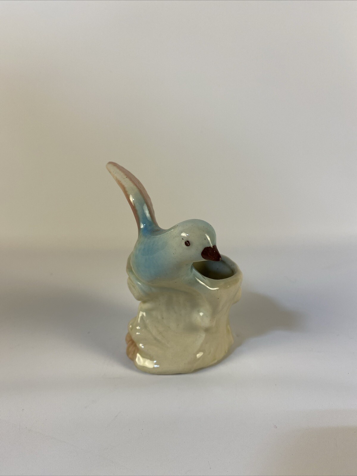 Mid Century Bird Basket Nursery Planter Pink And Baby Blue 4.5” Tall
