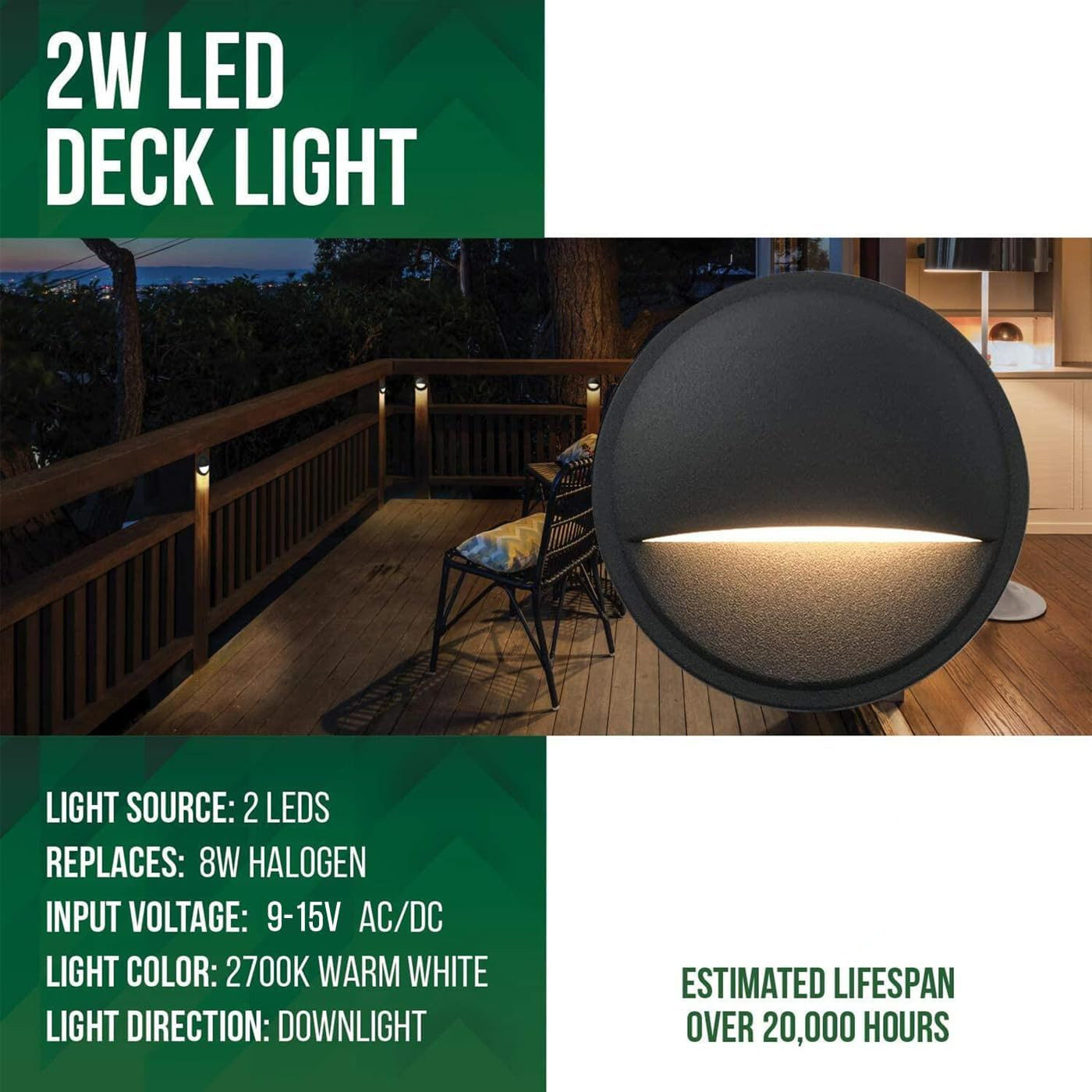 12 Pack Low Voltage LED Deck Lights Landscape Step Lights Fixtures 2W Integrated