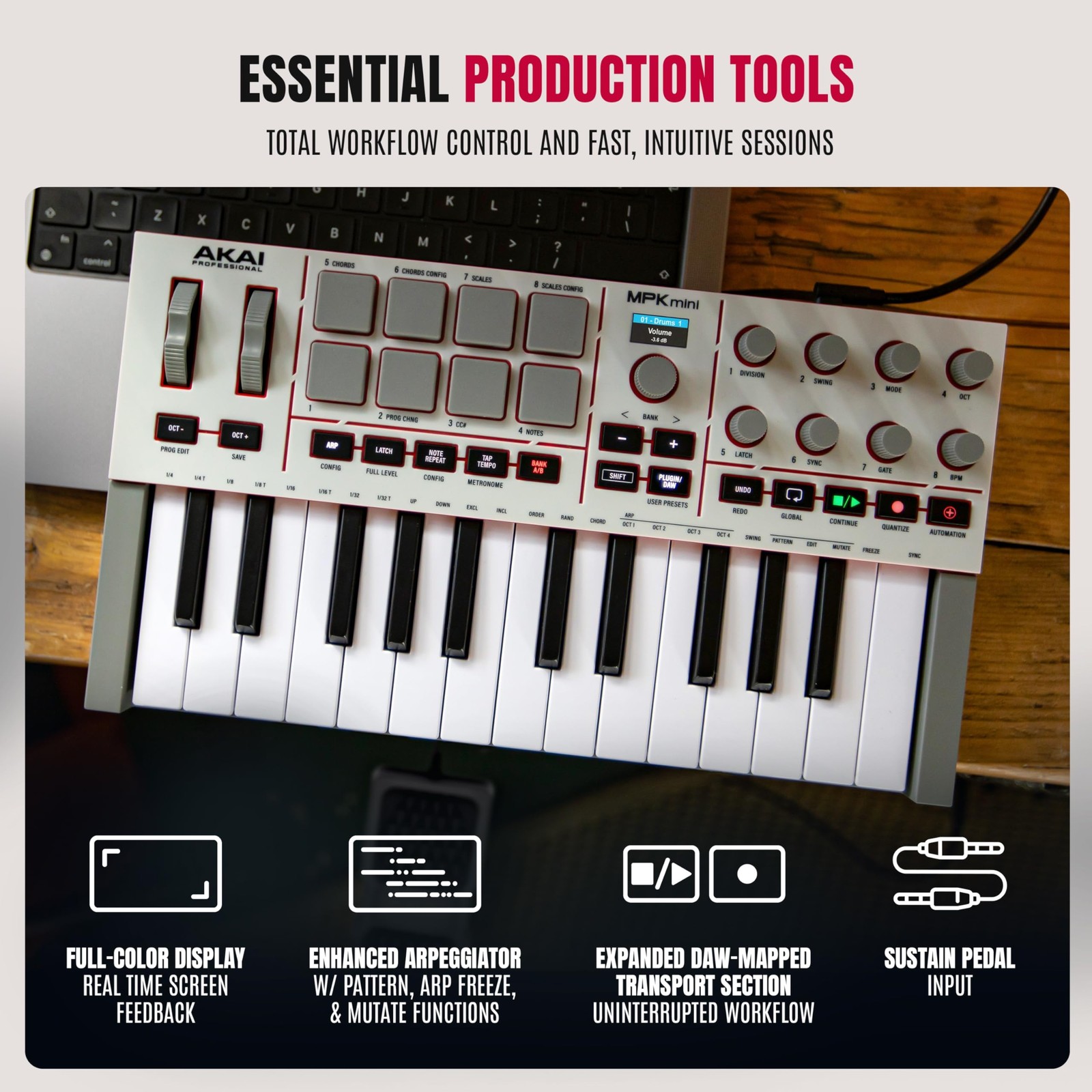 Akai Professional MPK Mini IV USB-C MIDI Keyboard Controller for Grey