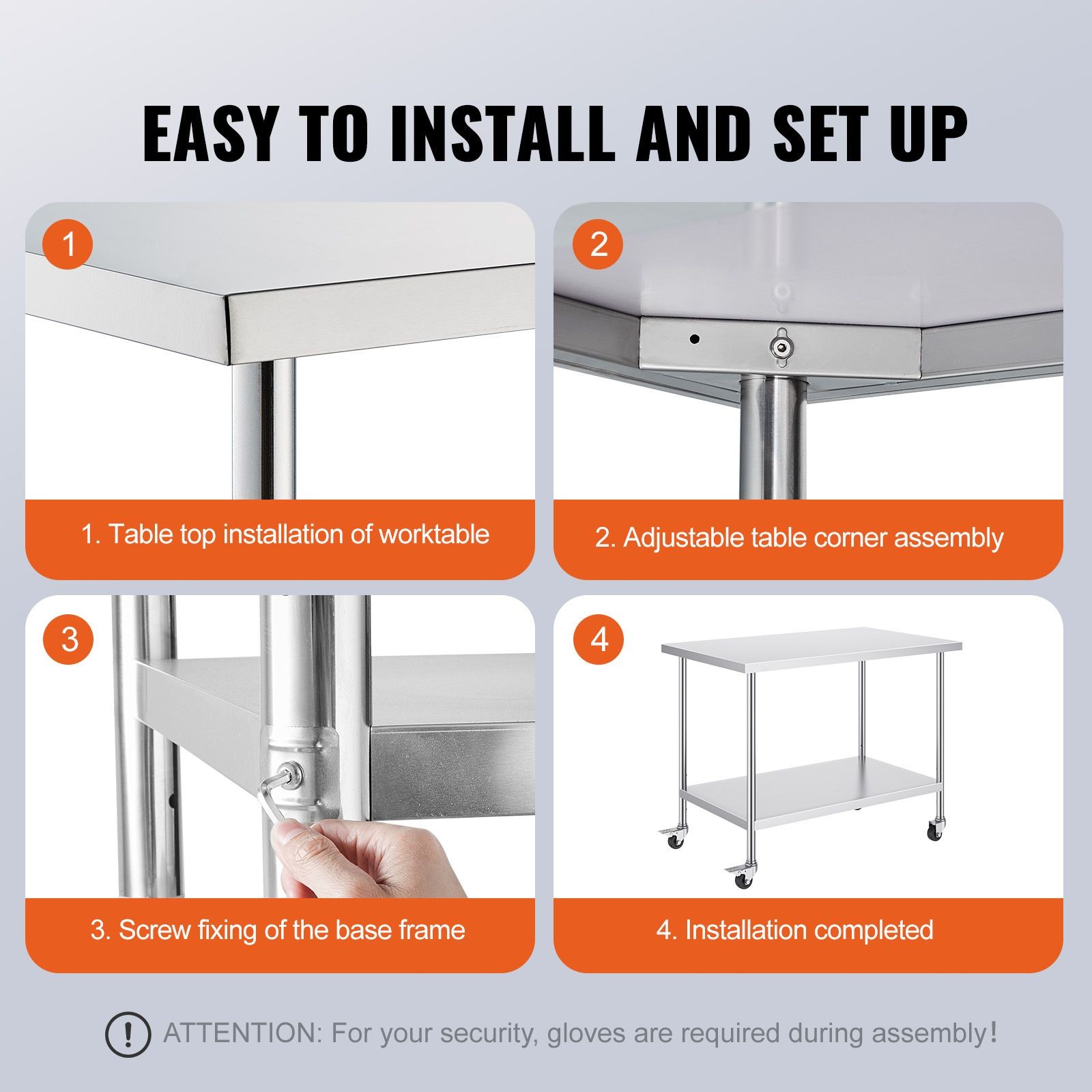 30x48in Stainless Steel Work Table with 3 Adjustable Shelves
