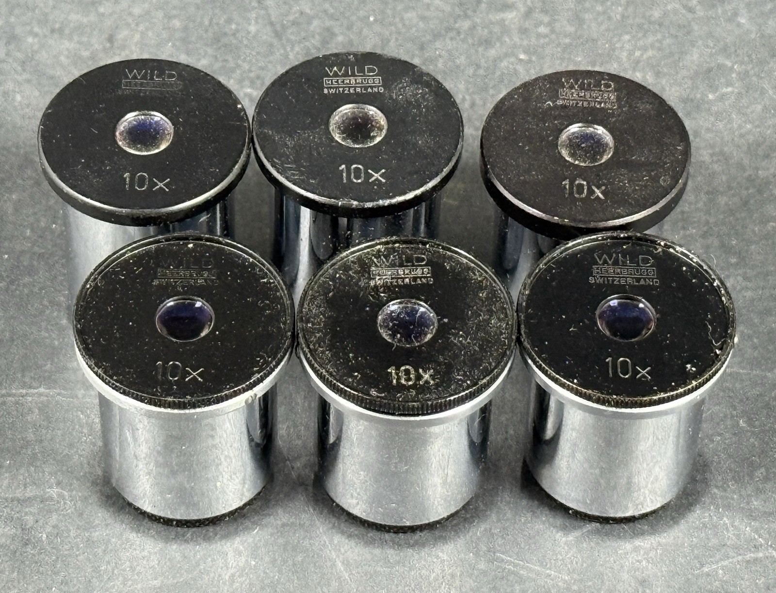 Vintage Lot of 6 Wild Heerbrugg Switzerland 10X Microscope Lenses