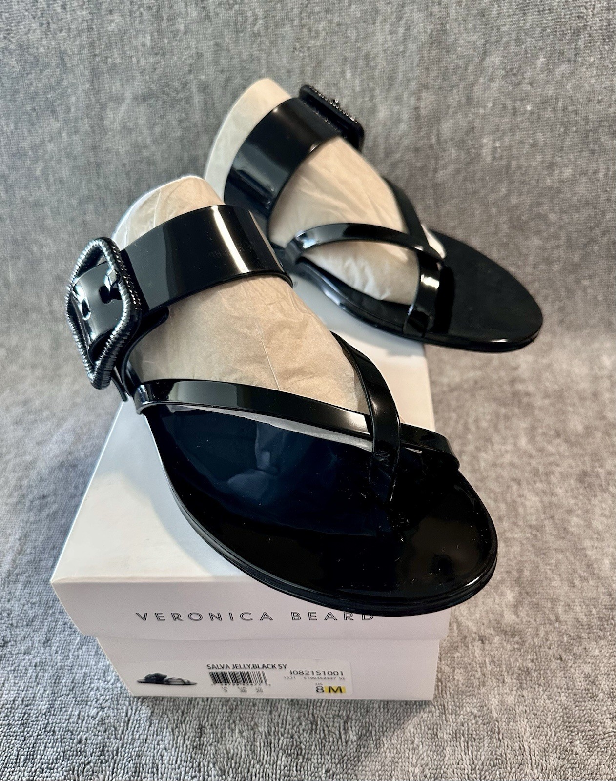 NIB Veronica Beard Salva Black Jelly Flat Sandal Size 8