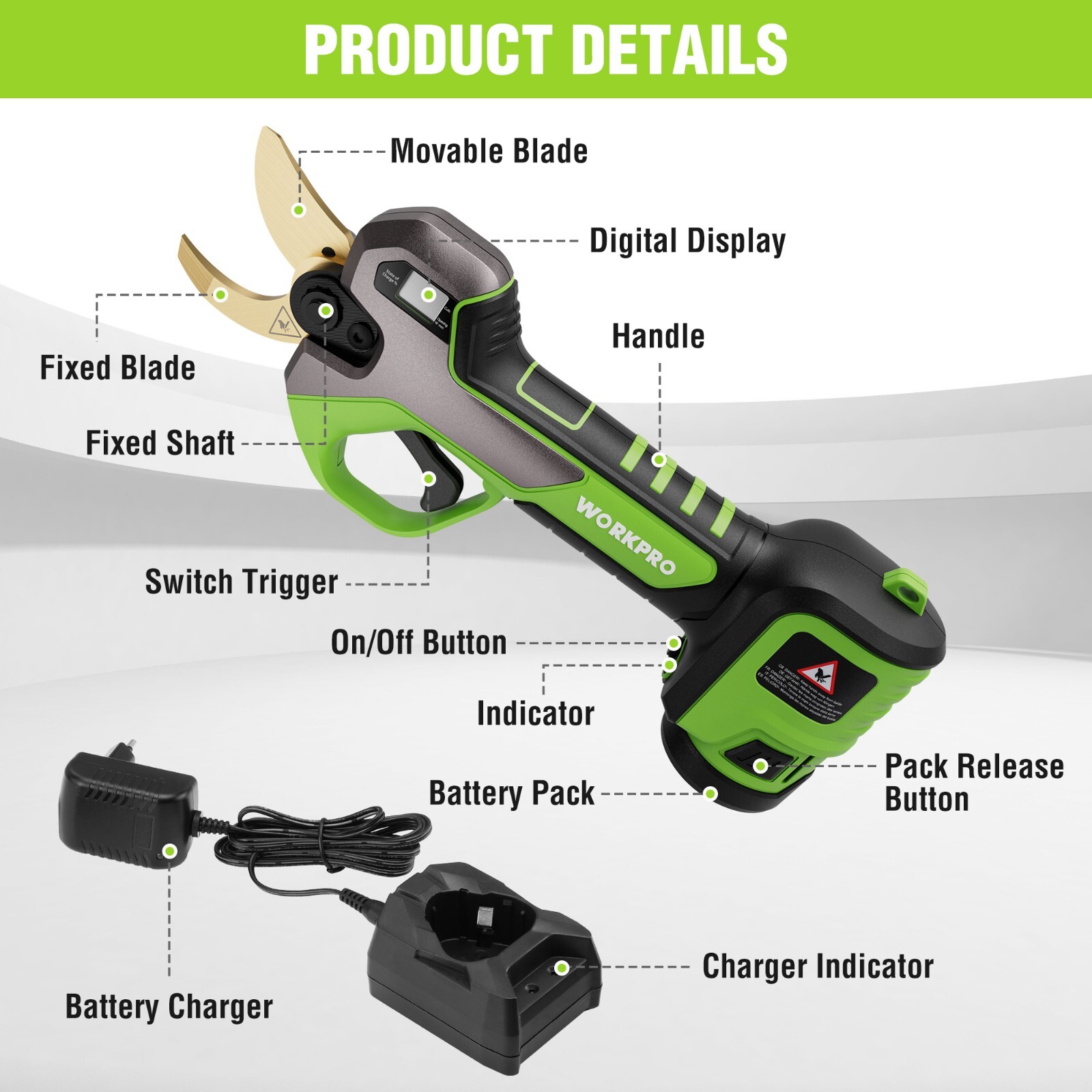 12V Electric Cordless Pruning Shears Pruning Shears Tree Pruner With 2 Batteries