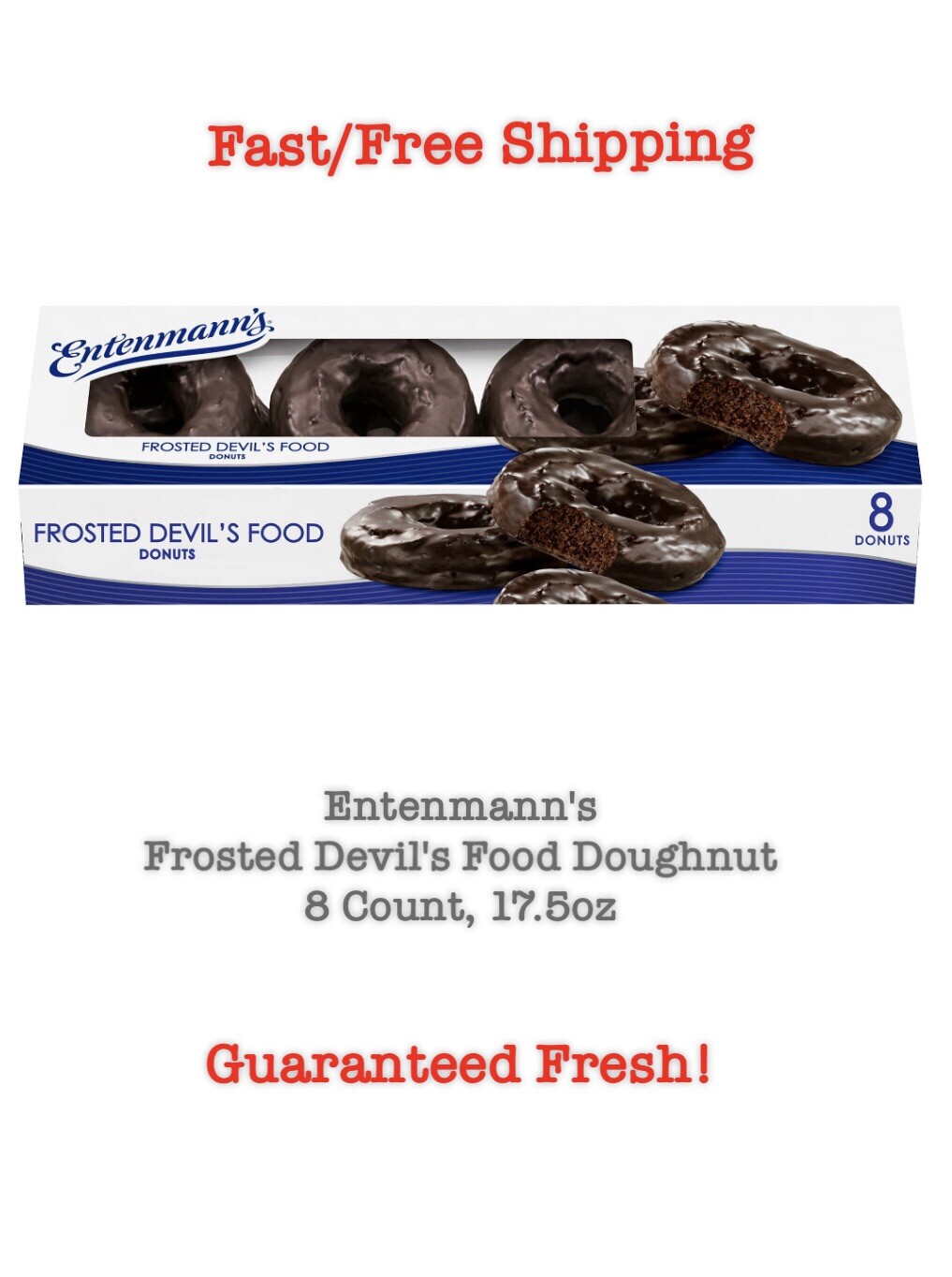 Entenmann's Frosted Devil's Food Doughnut, 8ct, 17.5oz Carton FREE SHIPPING