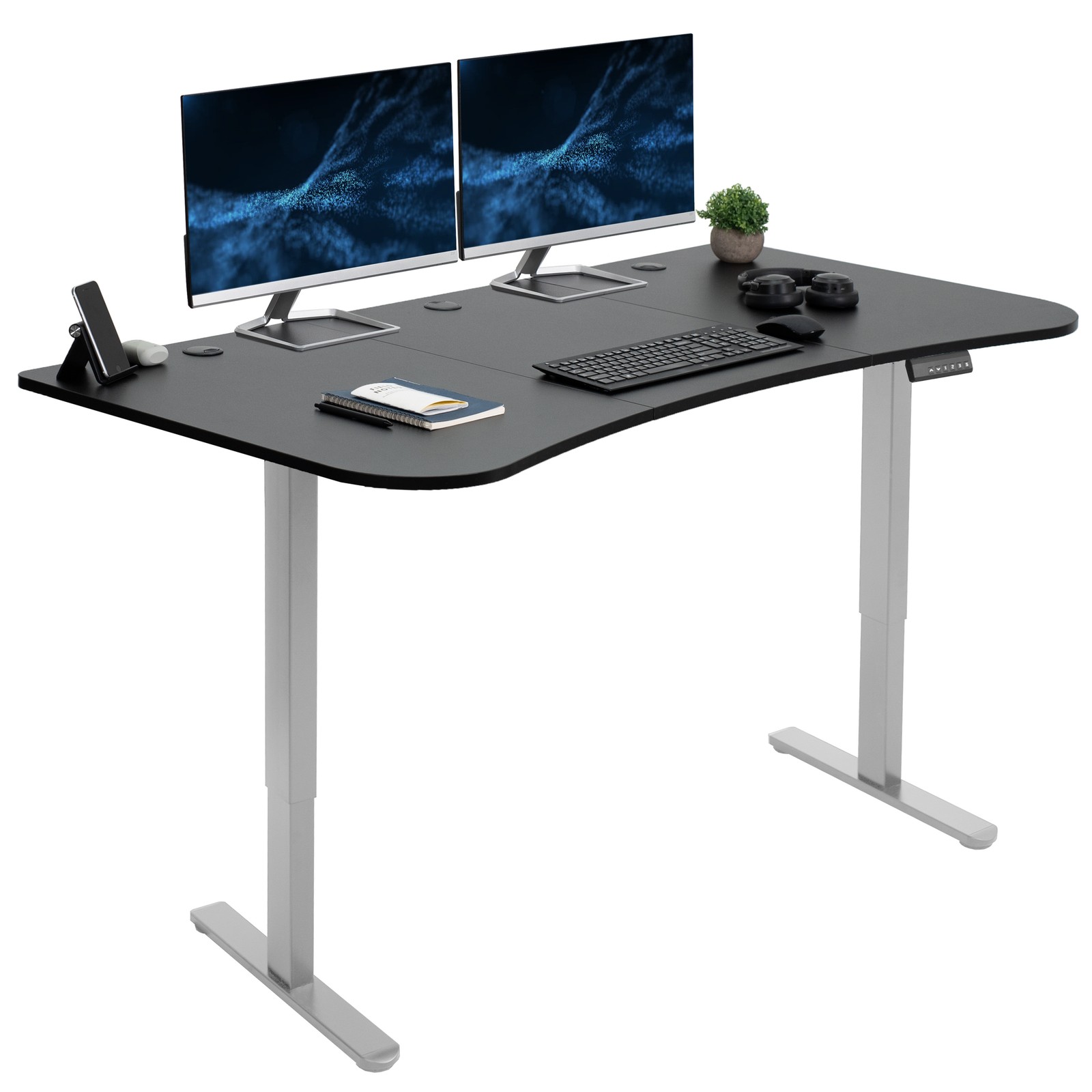 VIVO Electric 63” x 32” Stand Up Desk, Black Table Top, Gray Frame