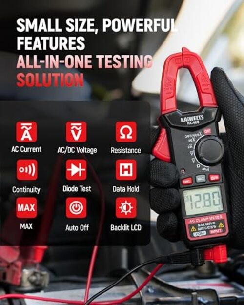 Digital Clamp Meter, Portable Size, 2000 Counts, Measures High AC Black