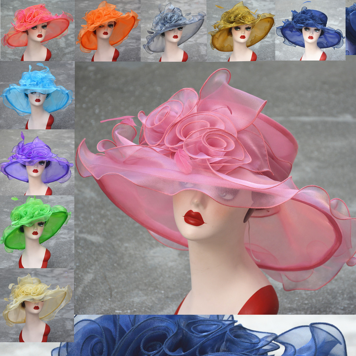 Women Dress Church Wedding Kentucky Derby Wide Brim Feather Sun Floppy Hat A341