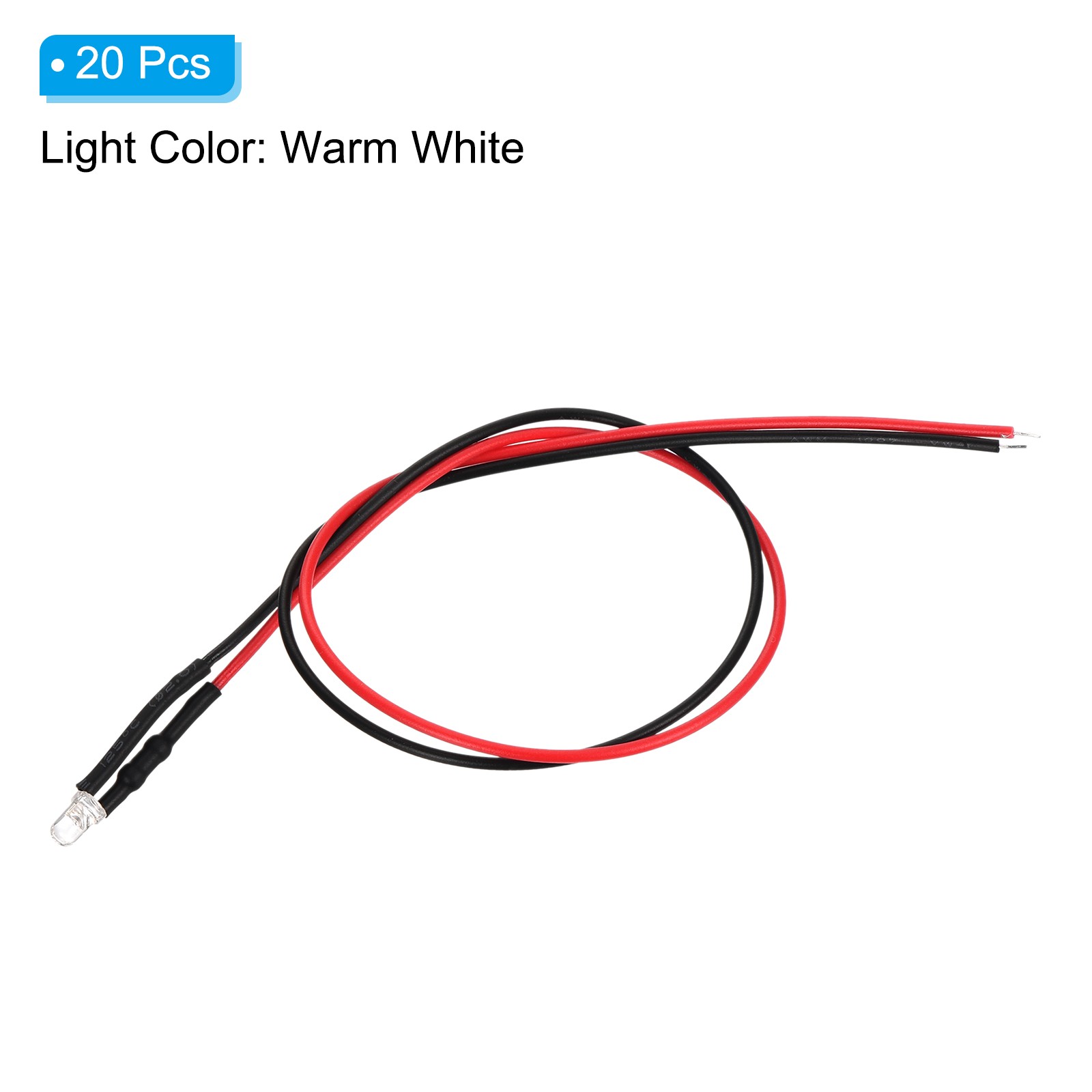 3mm LED Diode Light, 20 Pcs 3V DC, Warm White Light