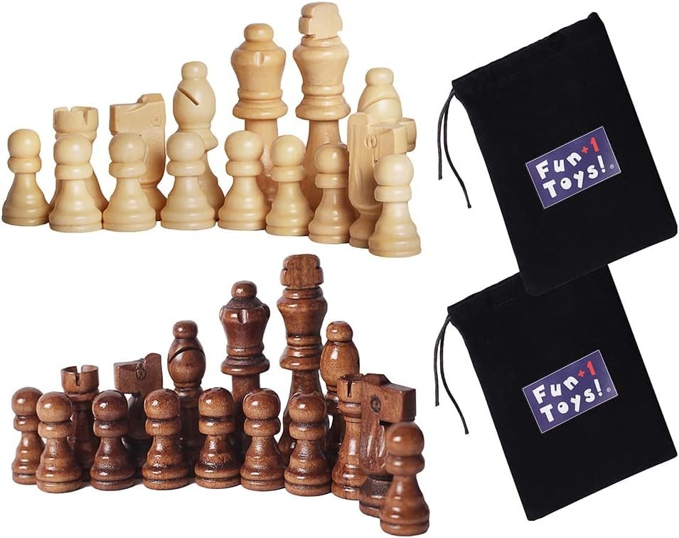 NEW - Fun+1 Toys! Classic Staunton Wooden Chess Pieces Set of 32 Brown Ivory