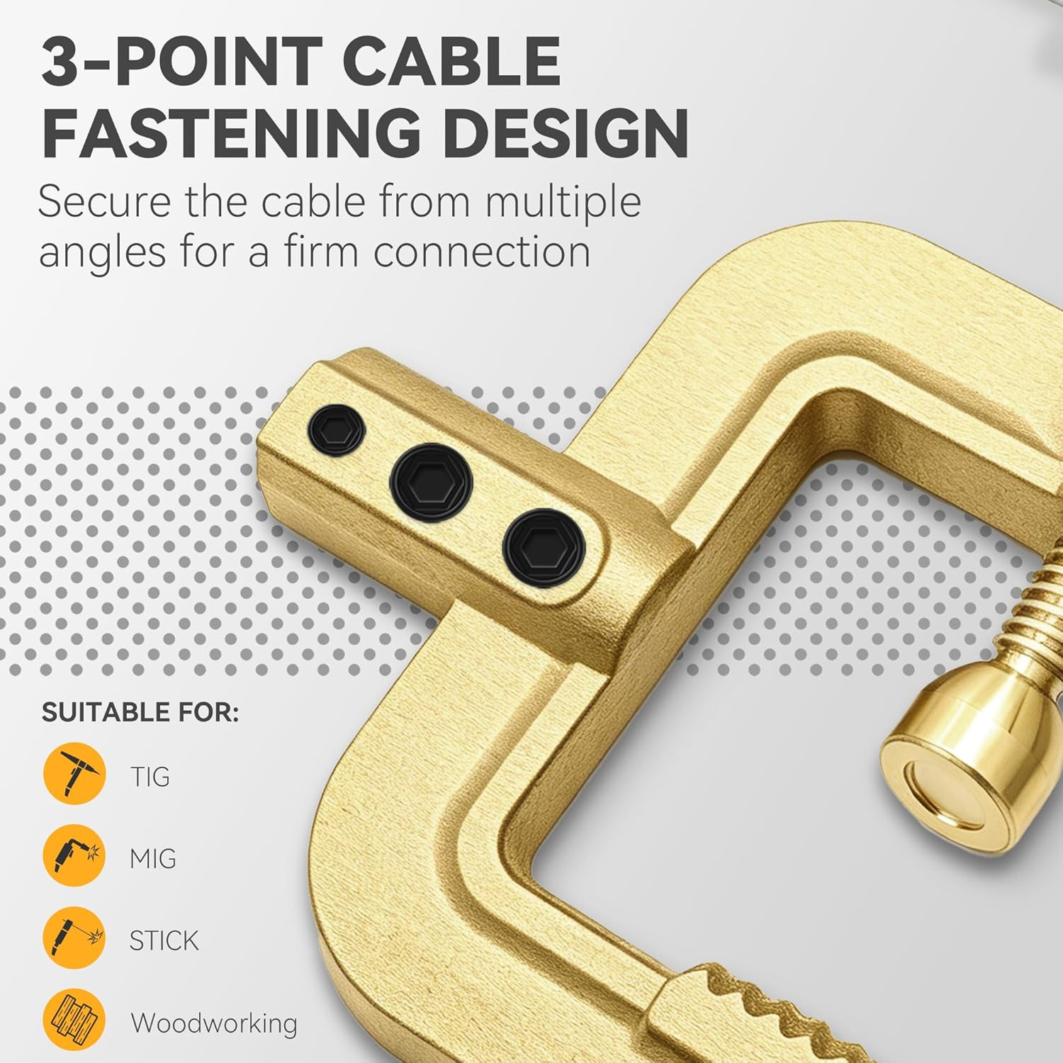 HITBOX Welding Ground Clamp, Solid Brass Heavy Duty Screw-Lock C-Style Earth Cla