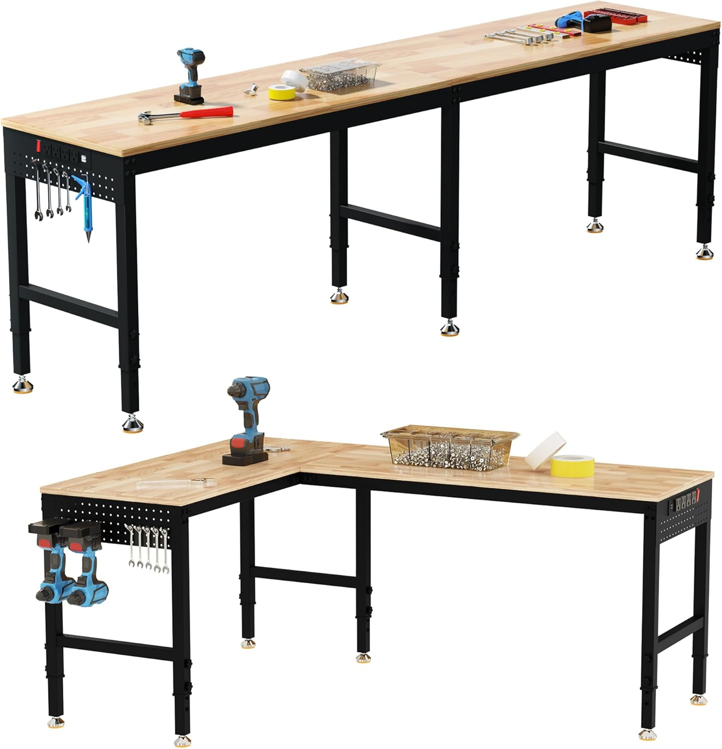 96" 2-In-1 Convertible Adjustable Workbench, L-Shaped & Extended 5000 LBS Heavy