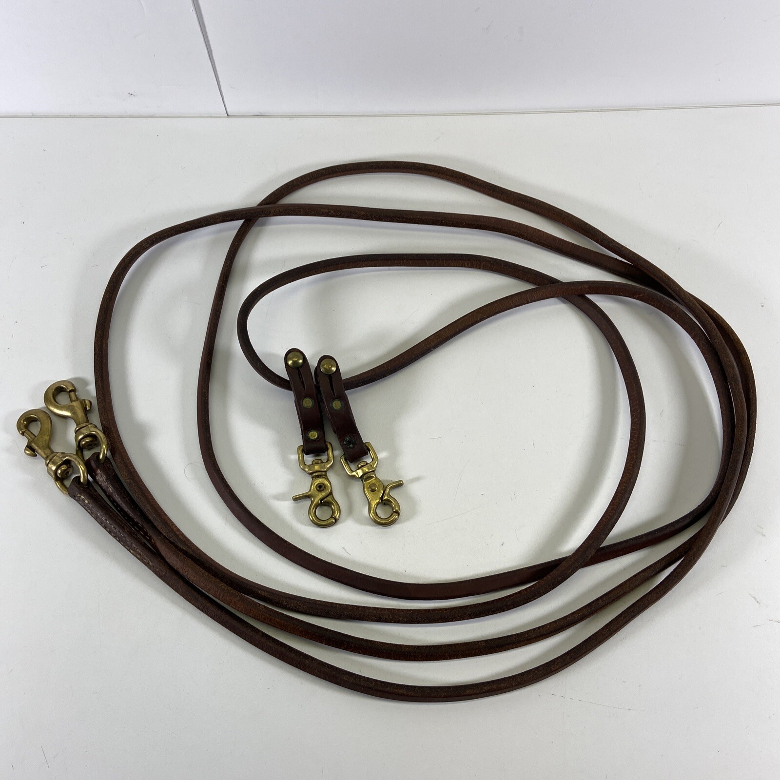 Long Draw Reins 88” Long w/ Scissor Snaps Leather Brass Nice